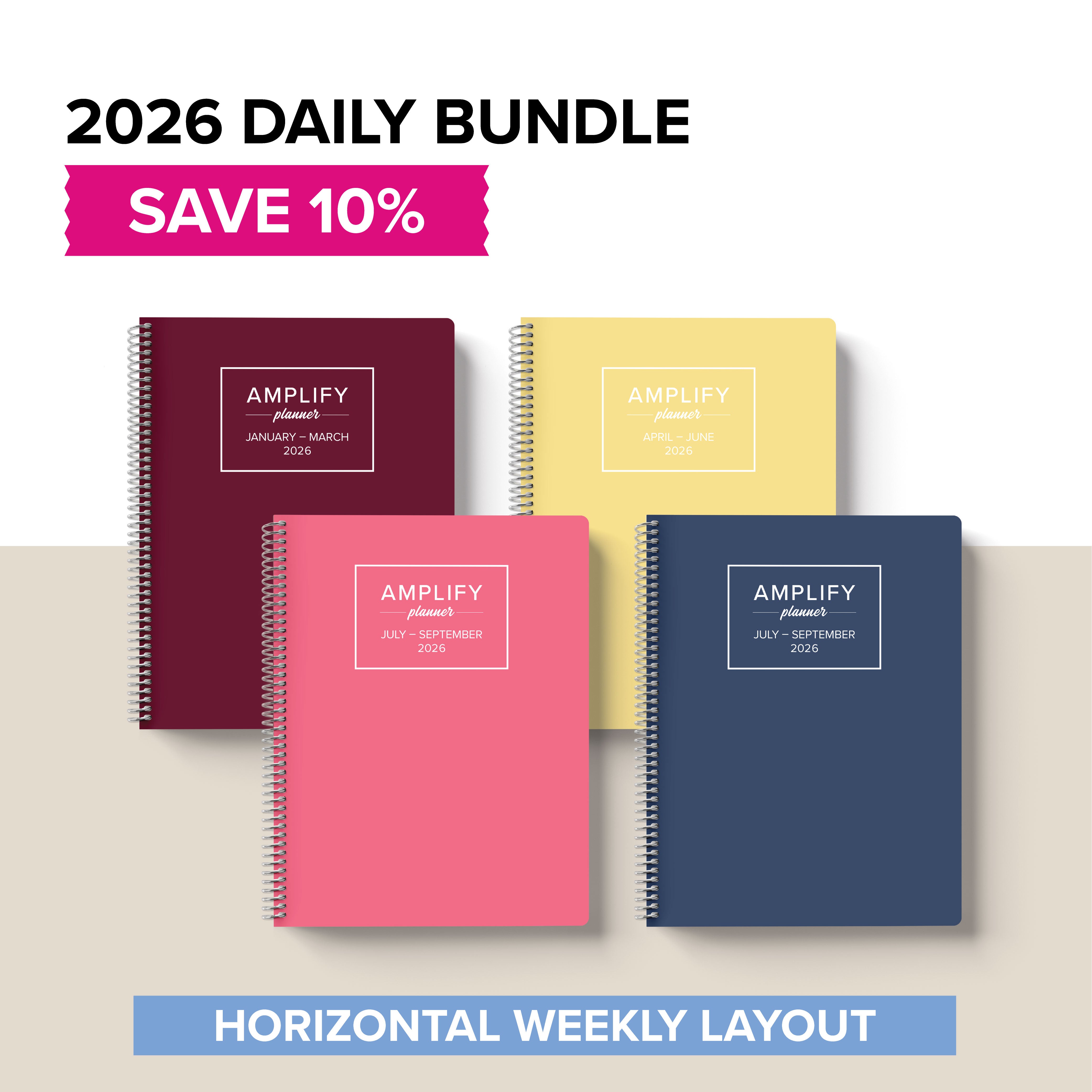 Image of four undated daily amplify planners bundle in the horizontal weekly layout