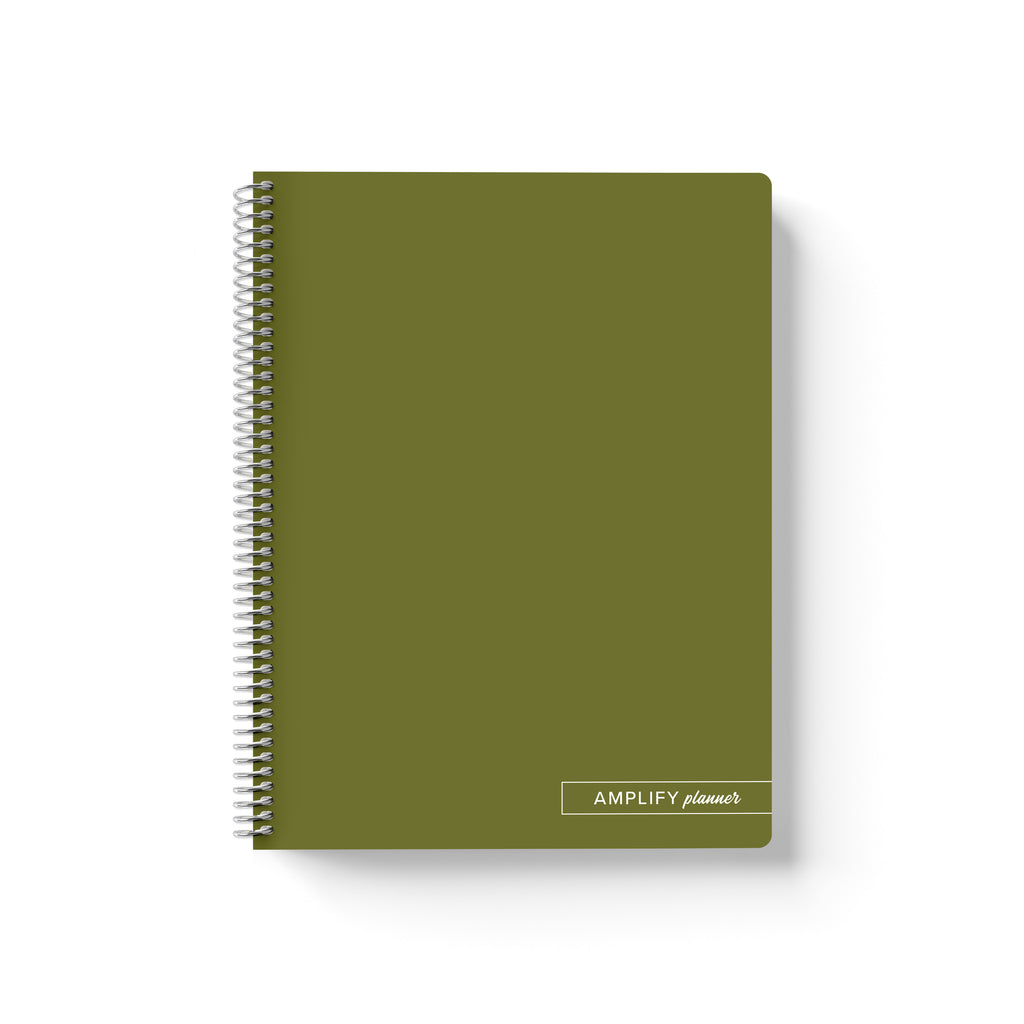 khaki green spiral notebook amplify planner