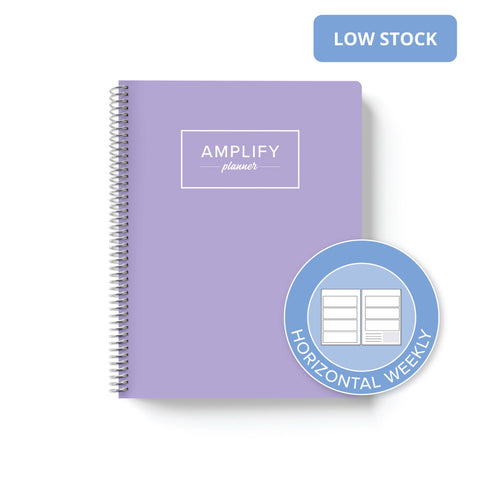 lavender dream weekly Amplify Planner on white background with graphic showing horizontal weekly layout option