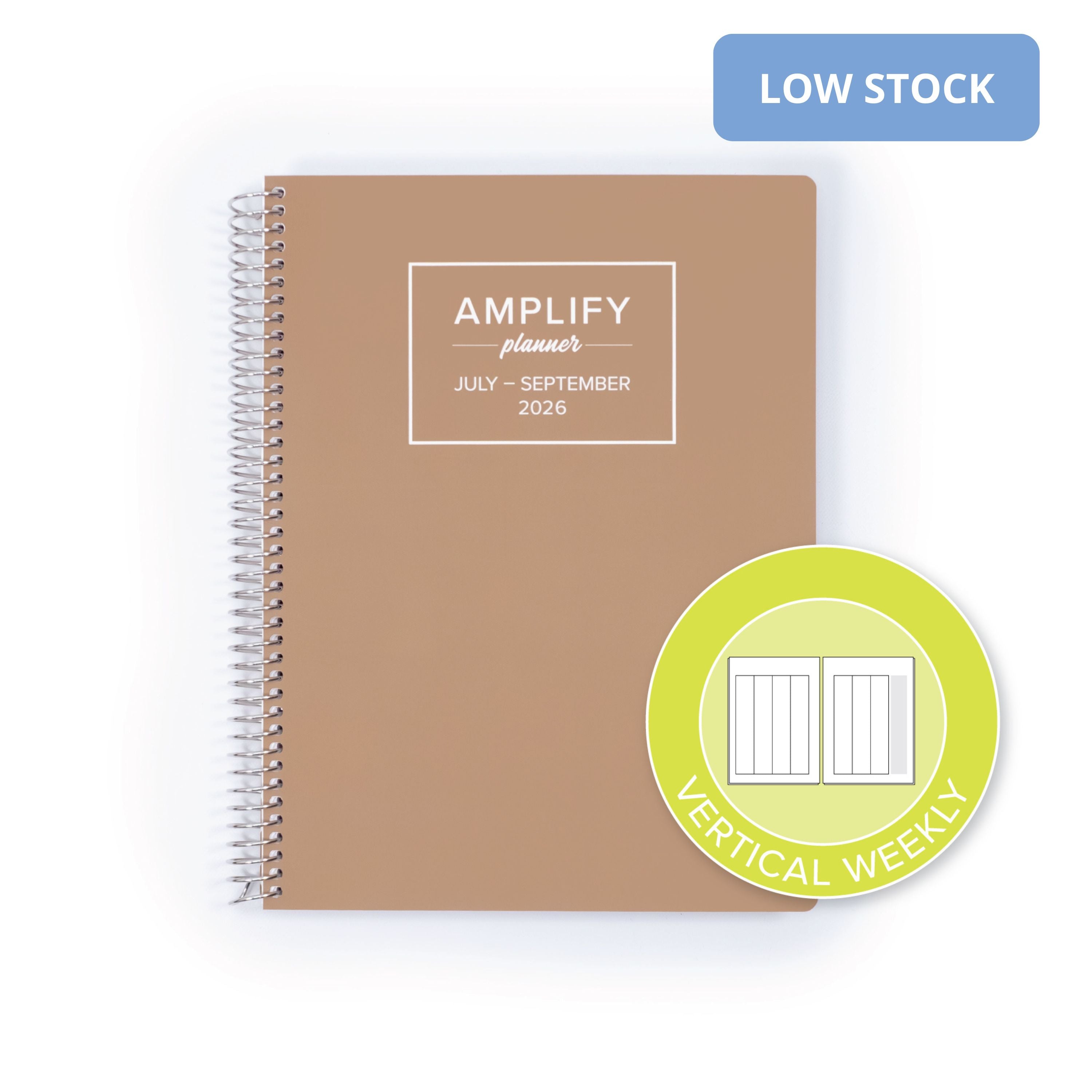 Daily Planner - July-September 2026 featuring a vertical weekly layout indicator, styled in Nomad Brown from Amplify Planner.