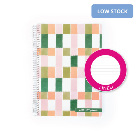 Painted Mosaic Spiral Notebook highlighting lined pages, great for neat note-taking and journaling.