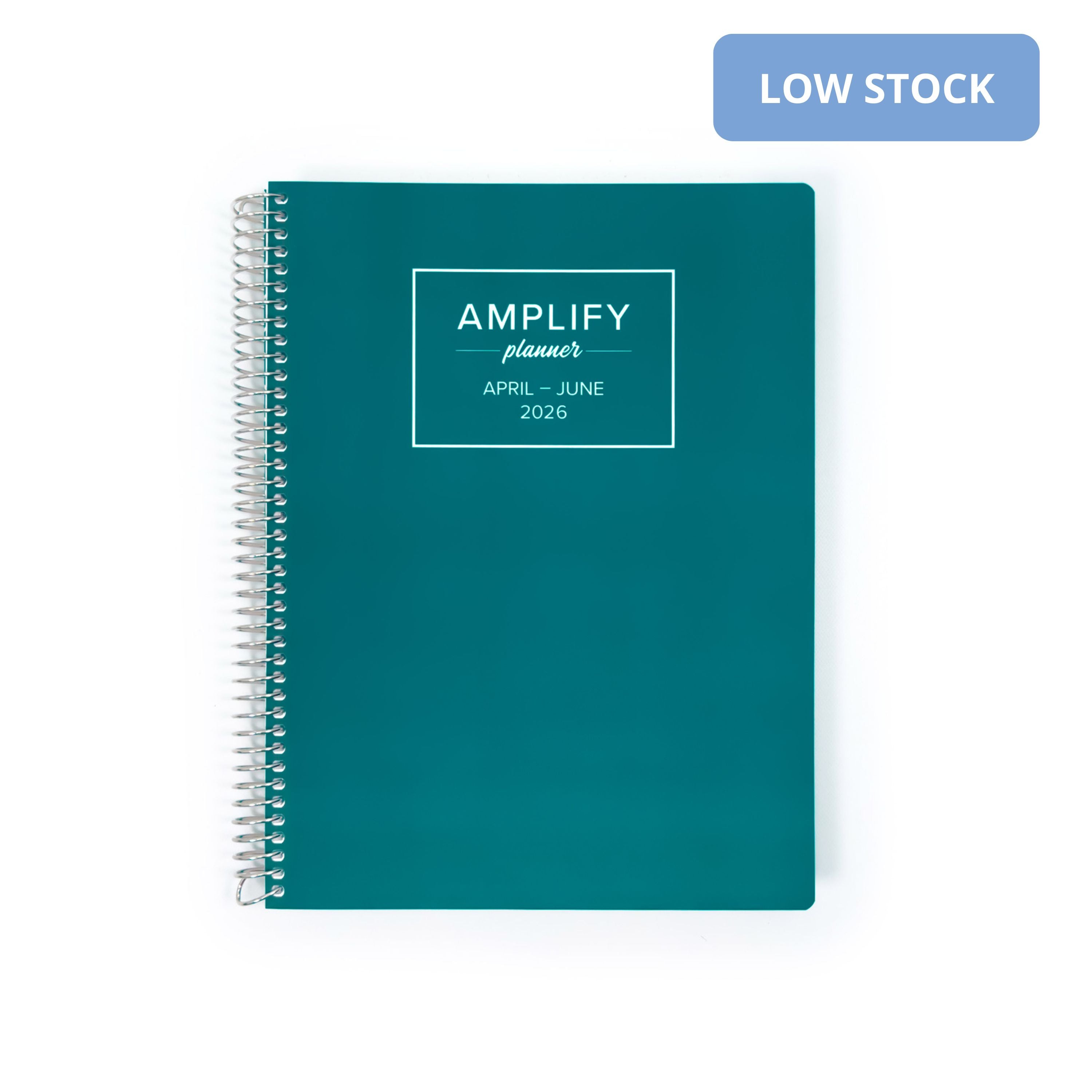 Daily Planner - April-June 2026 - Quiet Teal cover showcasing the Amplify Planner brand.