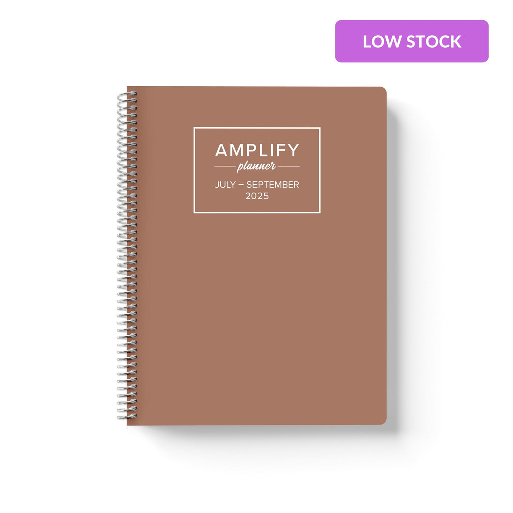 mocha mousse q3 2025 quarterly daily amplify planner on white background