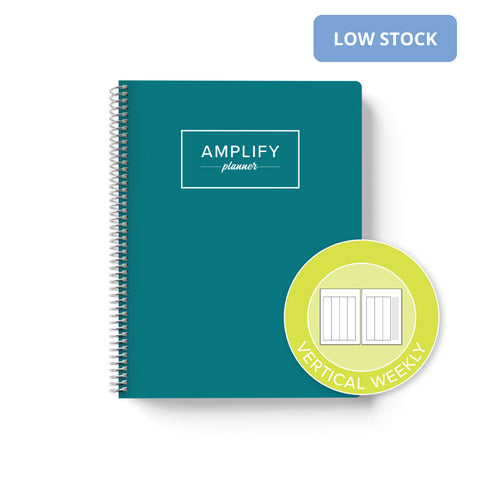 Teal Within cover with graphic indicating vertical weekly layout option in daily undated Amplify Planner