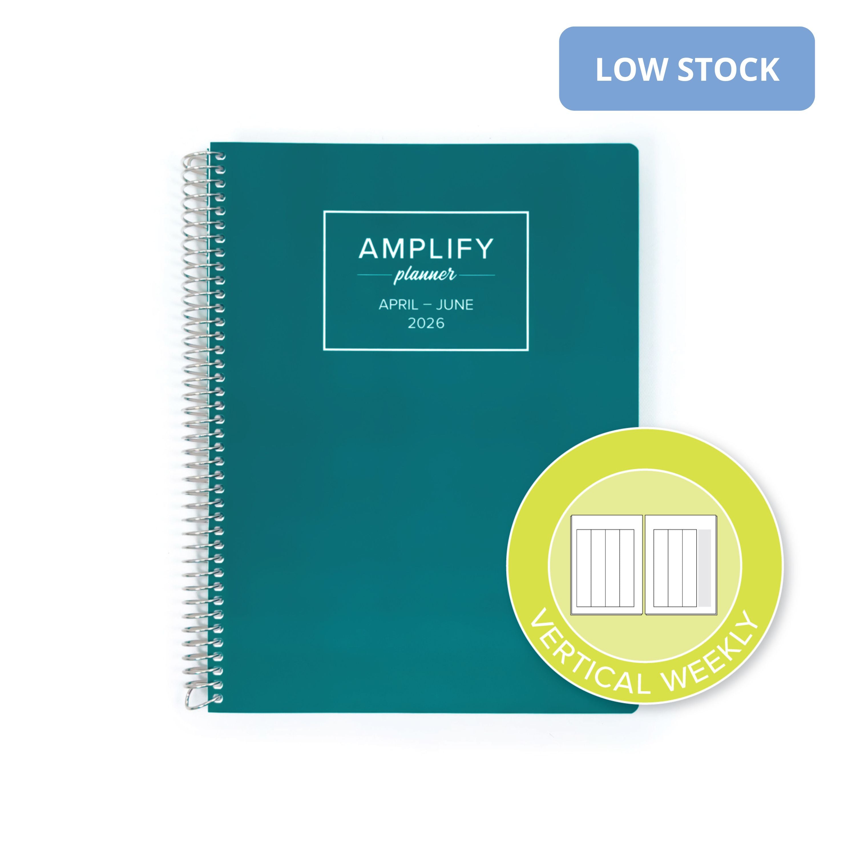 Daily Planner - April-June 2026 - Quiet Teal featuring a vertical weekly layout icon.