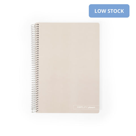 Almond Croissant Spiral Notebook by Amplify Planner with a soft-touch synthetic cover in classic beige, featuring durable metal coil binding and a blank front.