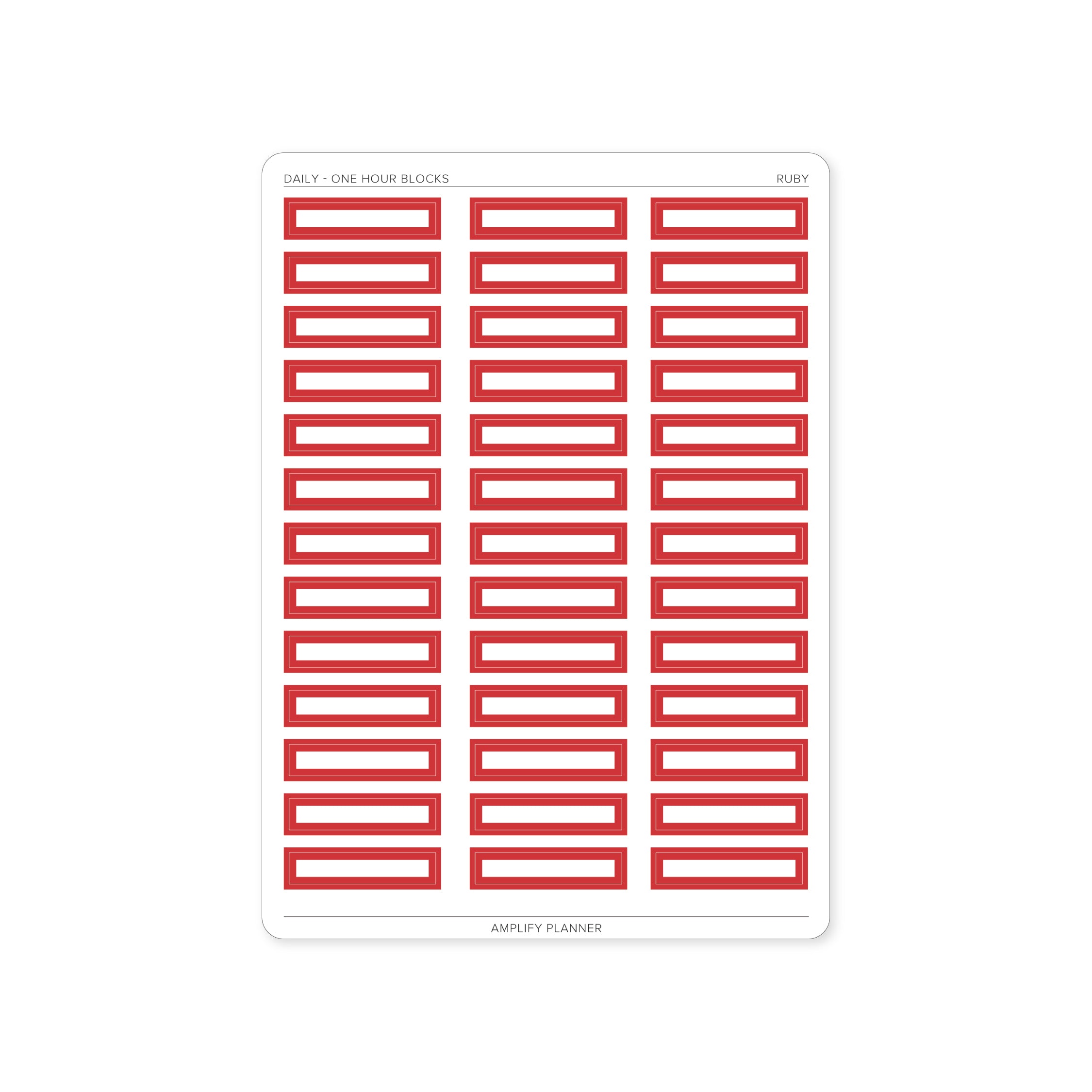 One Hour Block Stickers in Ruby color, perfect for color-coding appointments in your Amplify Planner's Daily Layout.