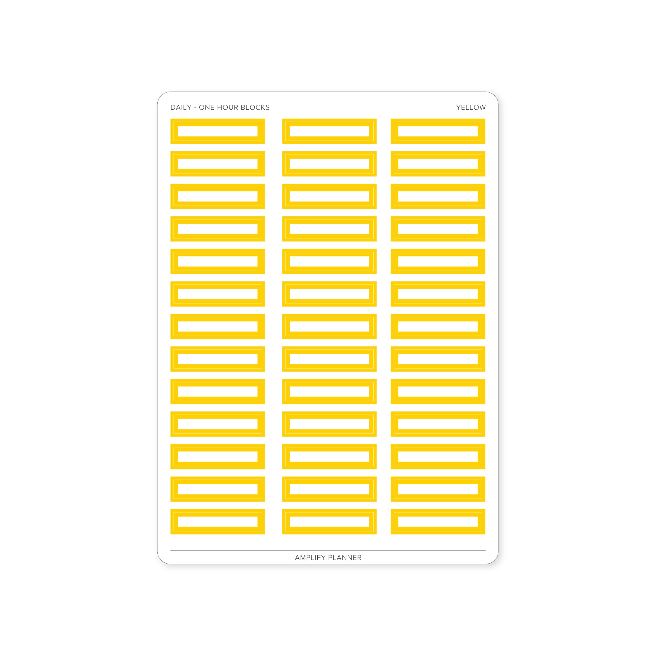 One Hour Block Stickers in Yellow color, ideal for organizing your day in the Amplify Planner.