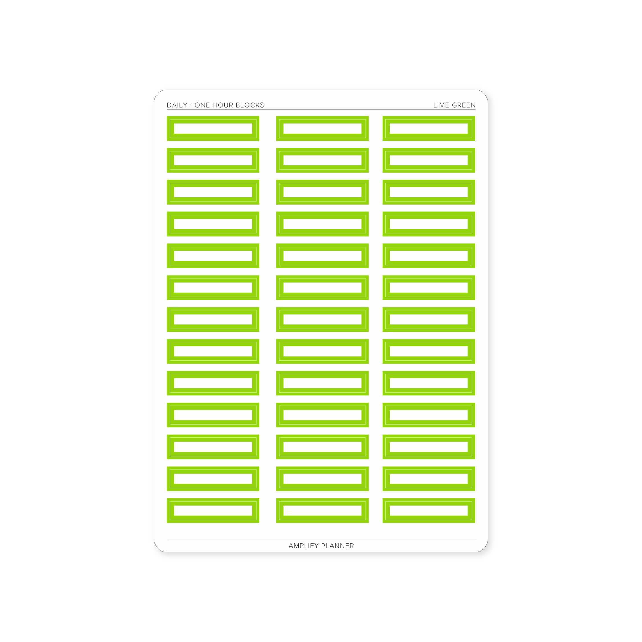 One Hour Block Stickers in Lime Green color, great for highlighting priorities in your Daily Layout.
