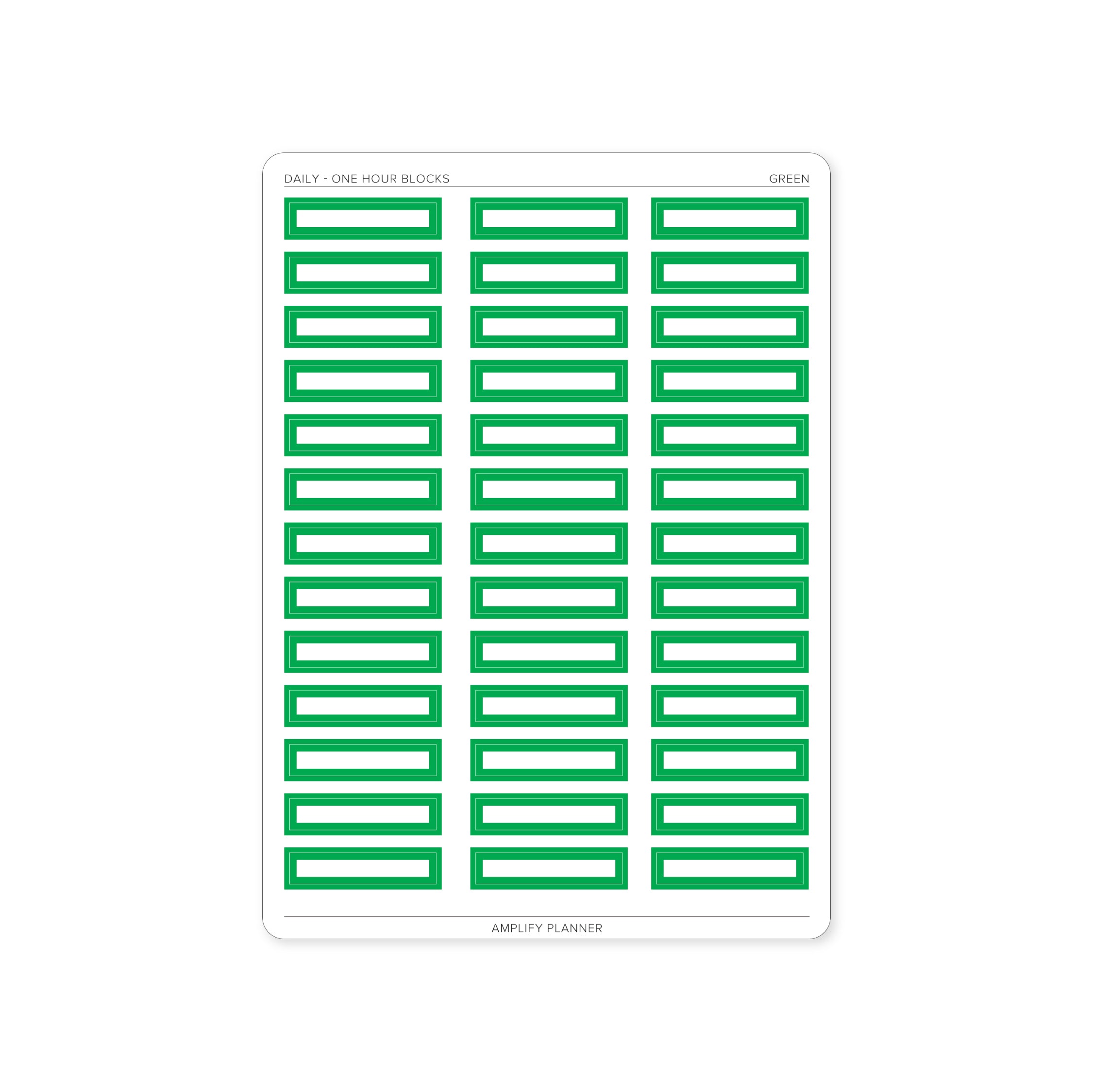One Hour Block Stickers in Green color, perfect for structuring your day in the Amplify Planner.