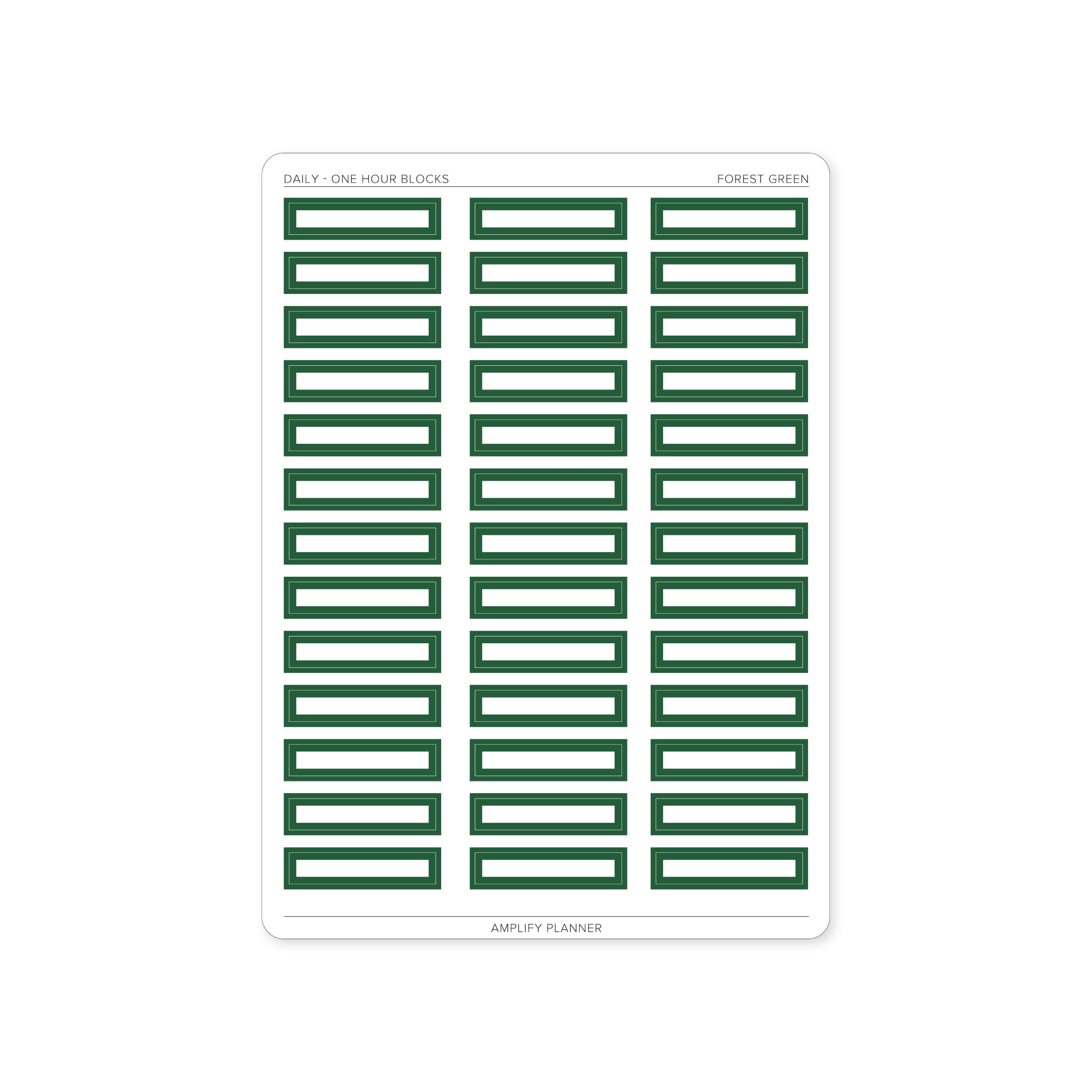 One Hour Block Stickers in Forest Green color, designed for clear planning in your Daily Layout.