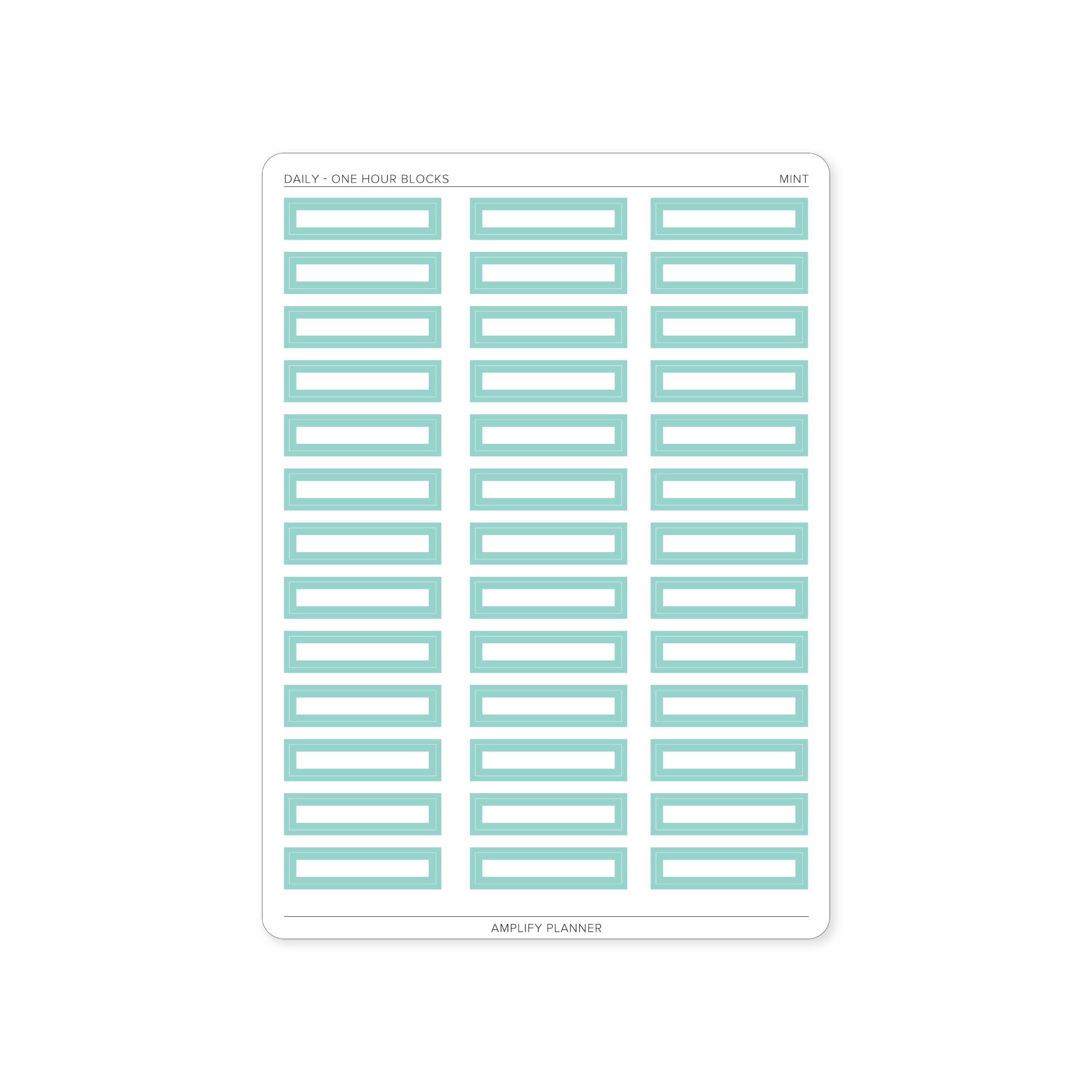 One Hour Block Stickers in Mint color, ideal for visually organizing your schedule in the Amplify Planner.