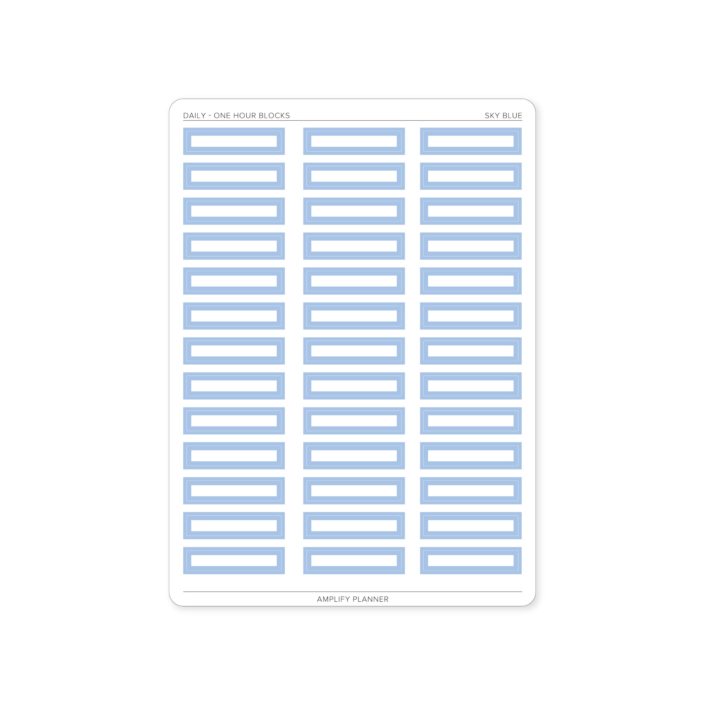 One Hour Block Stickers in Sky Blue color, designed to enhance your planning experience in the Amplify Planner.