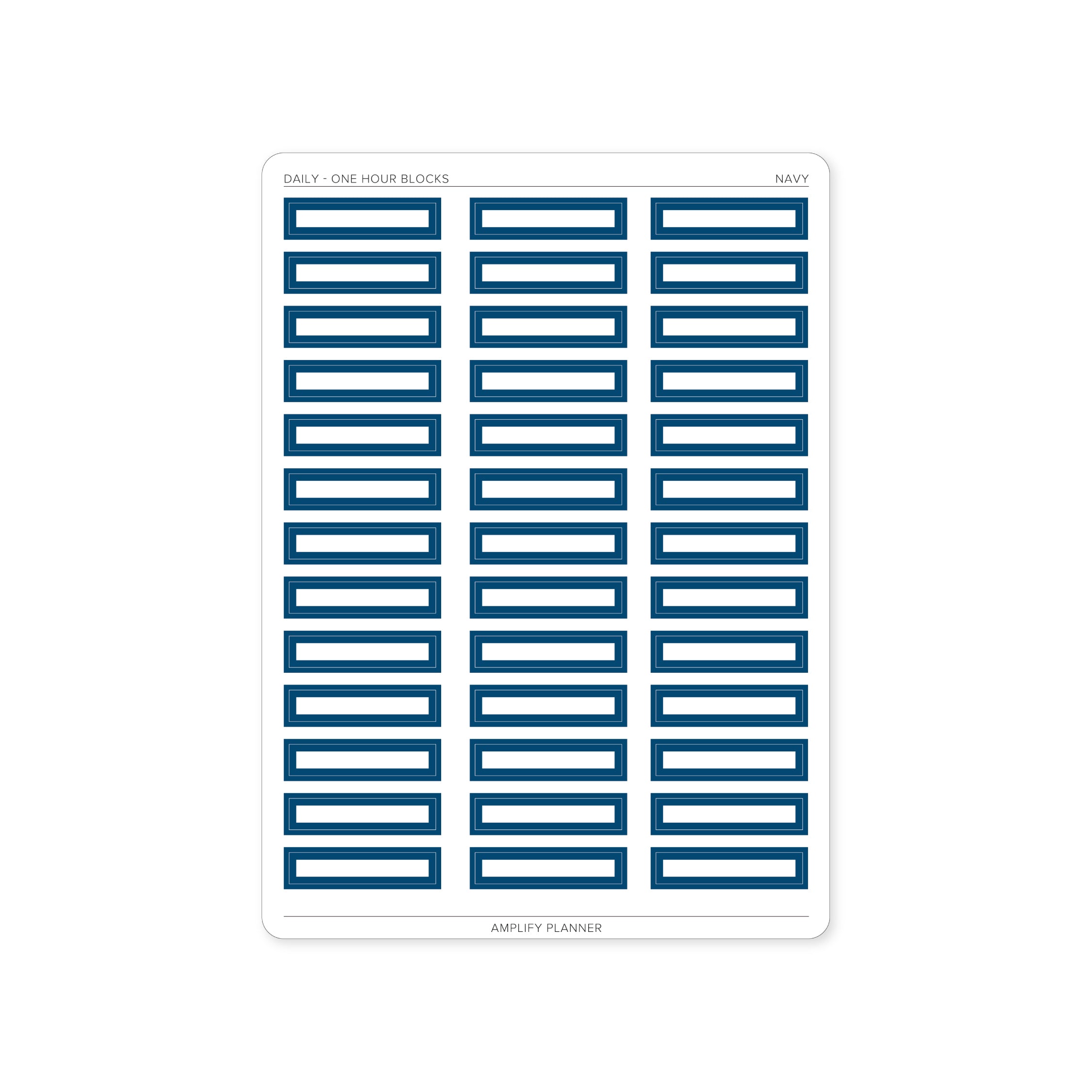 One Hour Block Stickers in Navy color, ideal for organizing your tasks in the Amplify Planner.