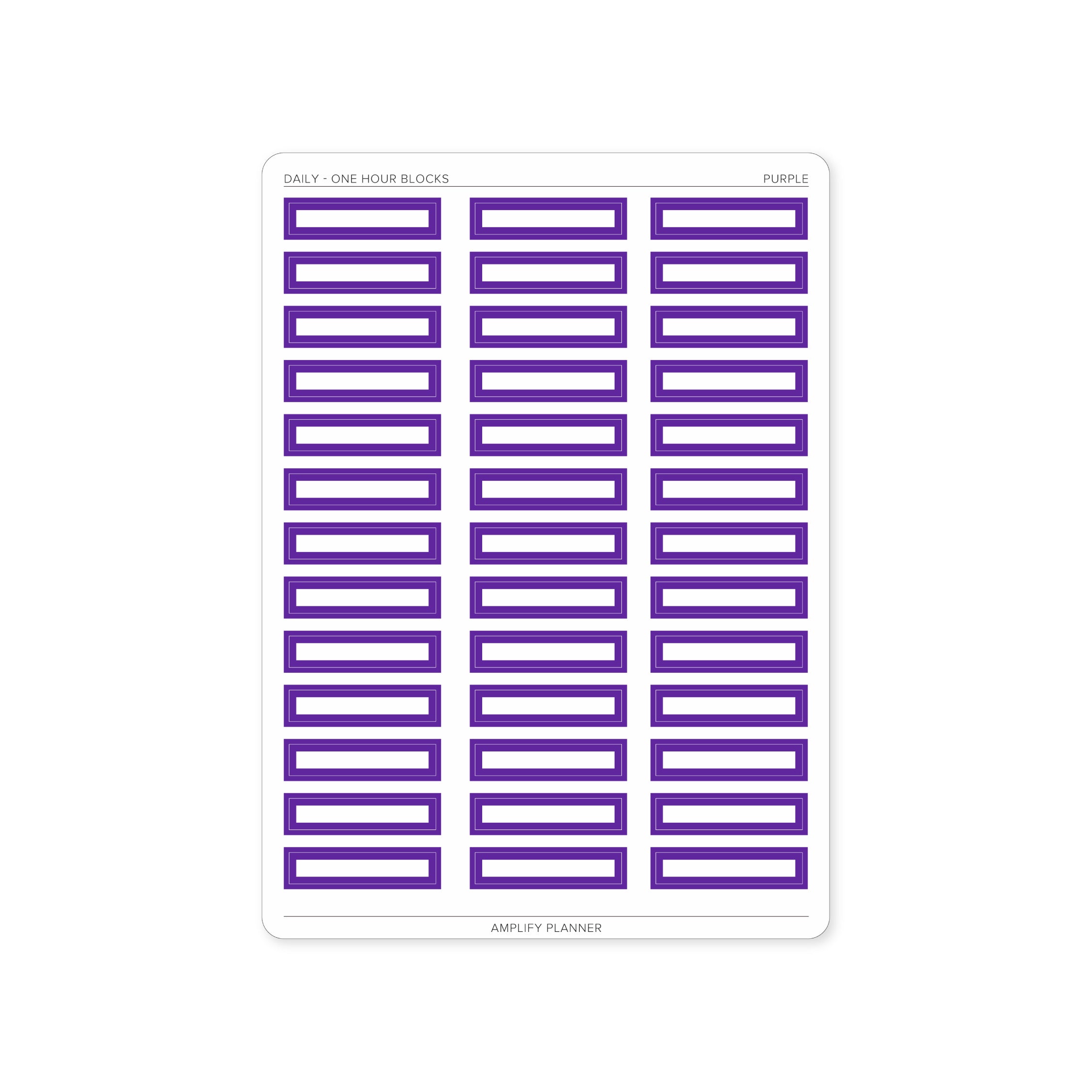 One Hour Block Stickers in Purple color, perfect for adding style to your Daily Layout in the Amplify Planner.