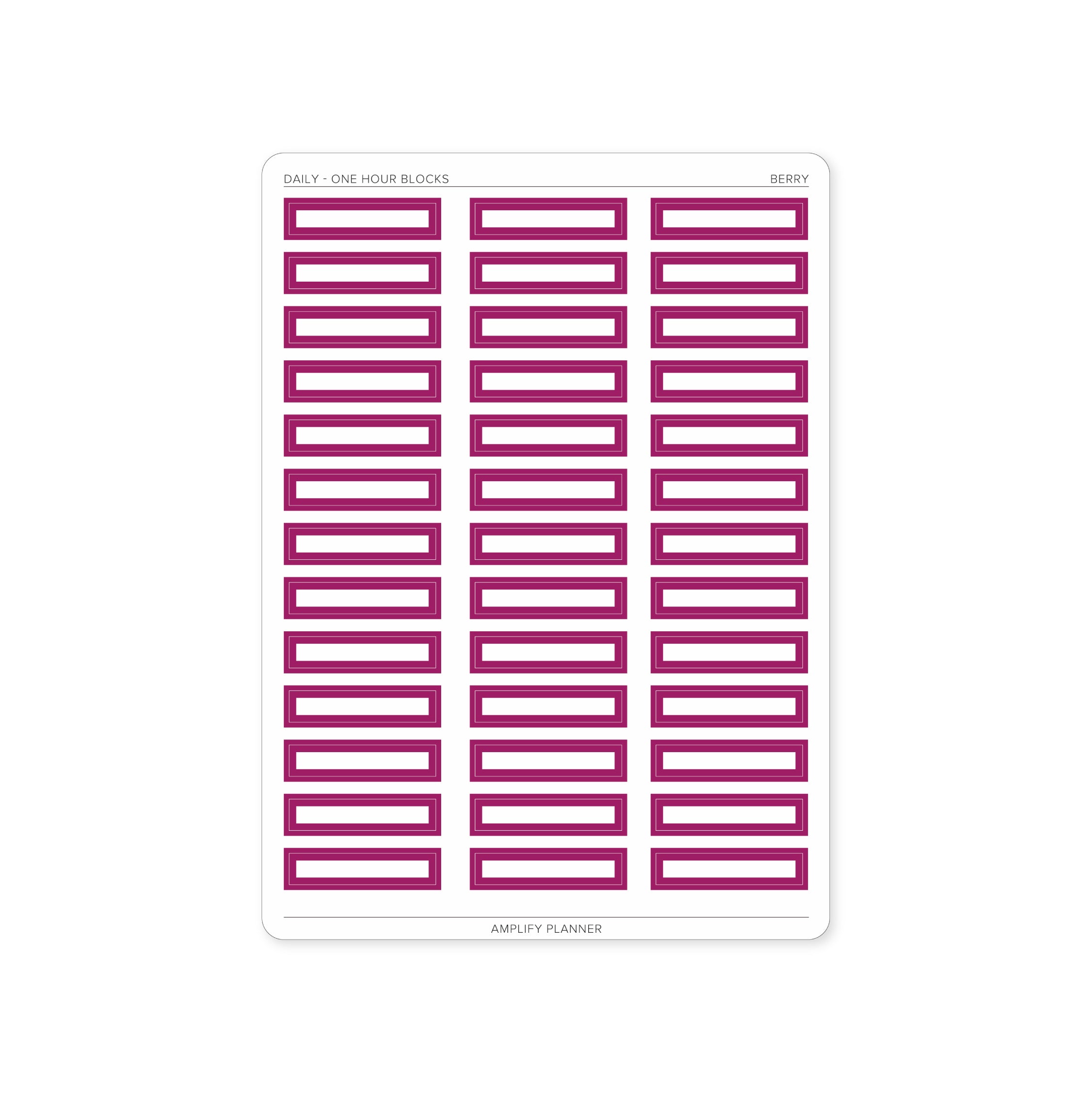 One Hour Block Stickers in Berry color, great for visually separating time blocks in your planning journey.