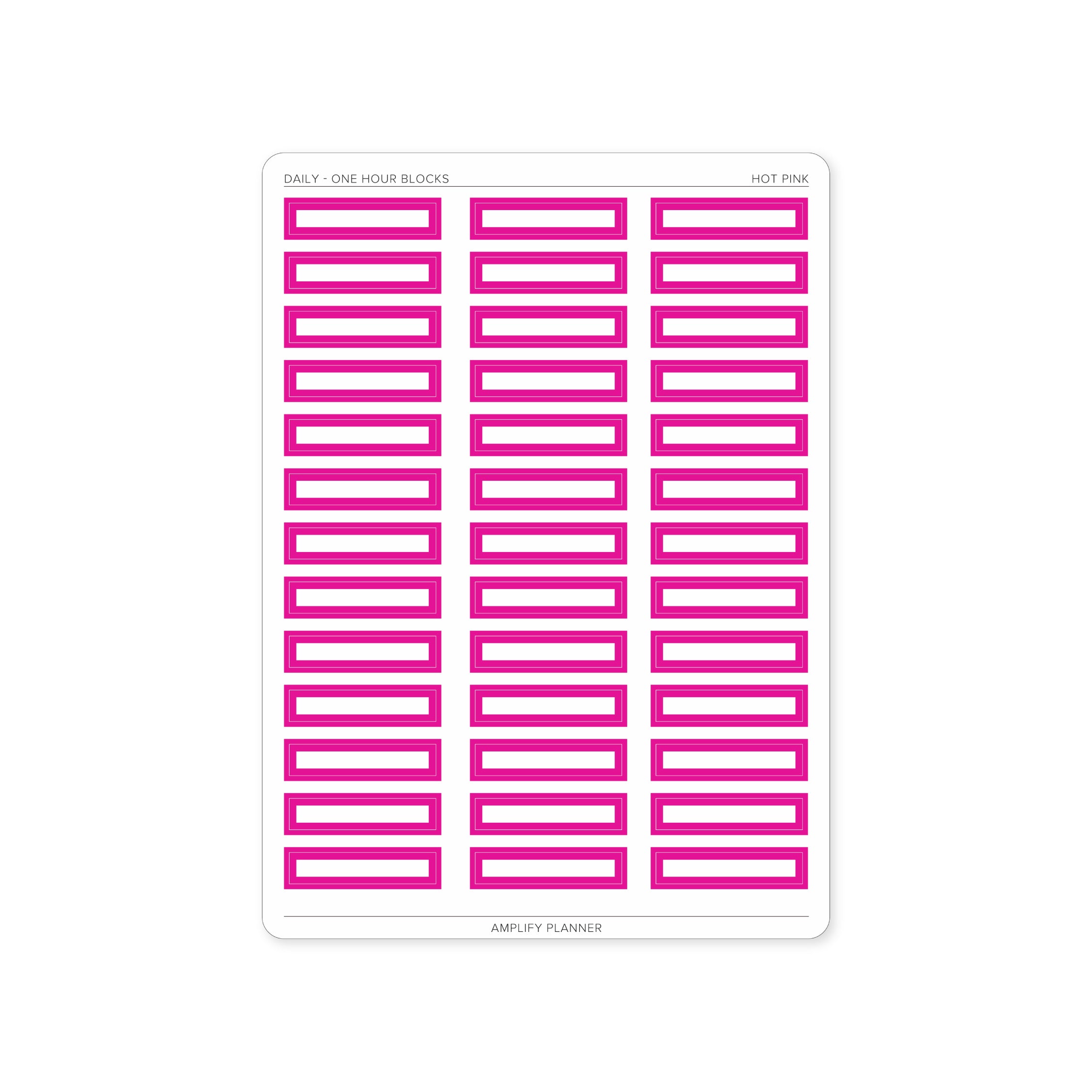 One Hour Block Stickers in Hot Pink color, ideal for brightening up your Daily Layout in the Amplify Planner.