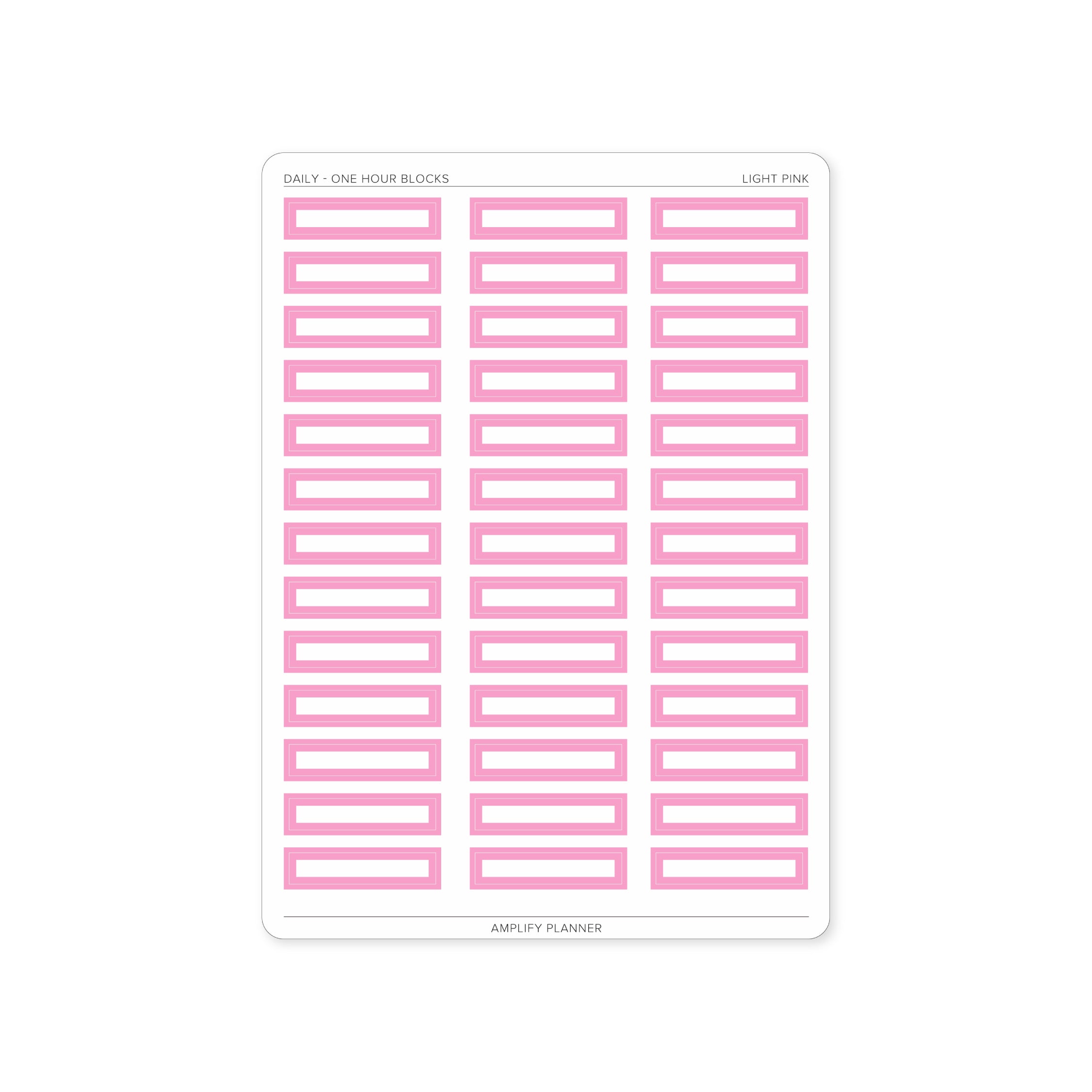 One Hour Block Stickers in Light Pink color, designed to keep your day balanced and organized in your planner.
