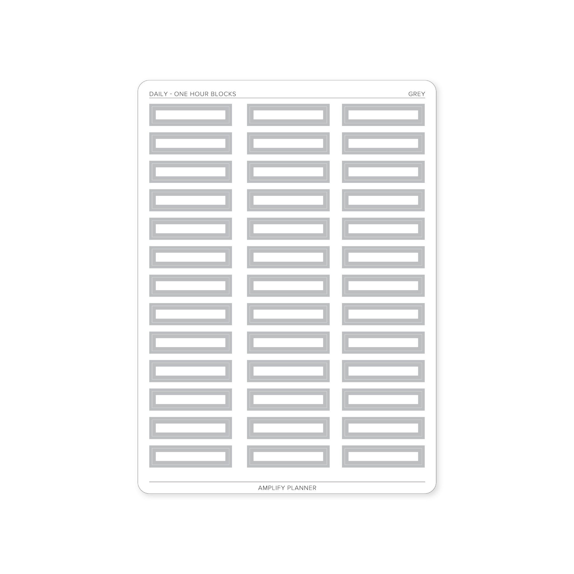 One Hour Block Stickers in Grey color, perfect for subtle and modern scheduling in the Amplify Planner.