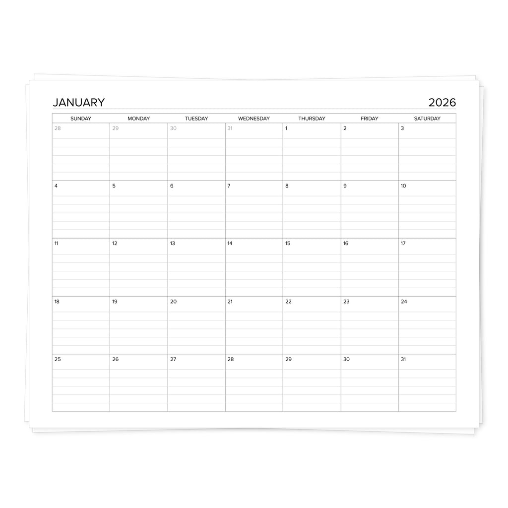 2026 Monthly Calendar Printable PDF - Instant Digital Download showing the January layout with lined boxes for organized planning.