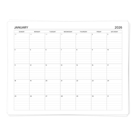 2026 Monthly Calendar Printable PDF - Instant Digital Download showing the January layout with lined boxes for organized planning.