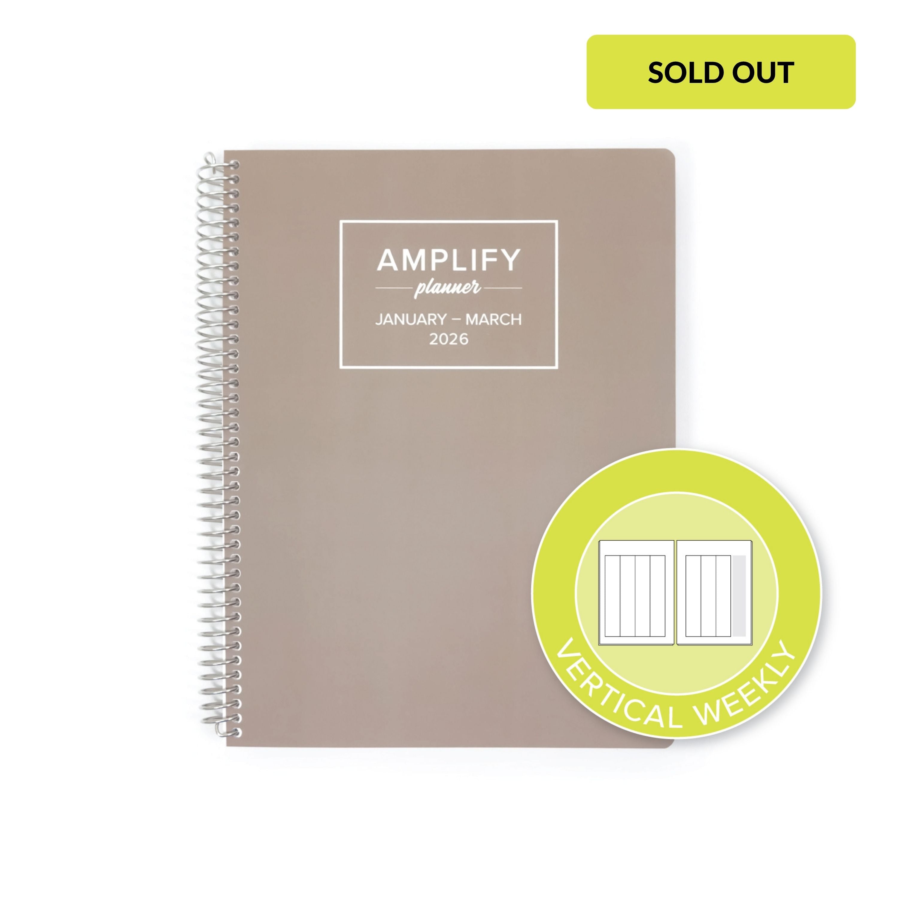Daily Planner - January-March 2026 - Gentle Grey with a vertical weekly layout icon.
