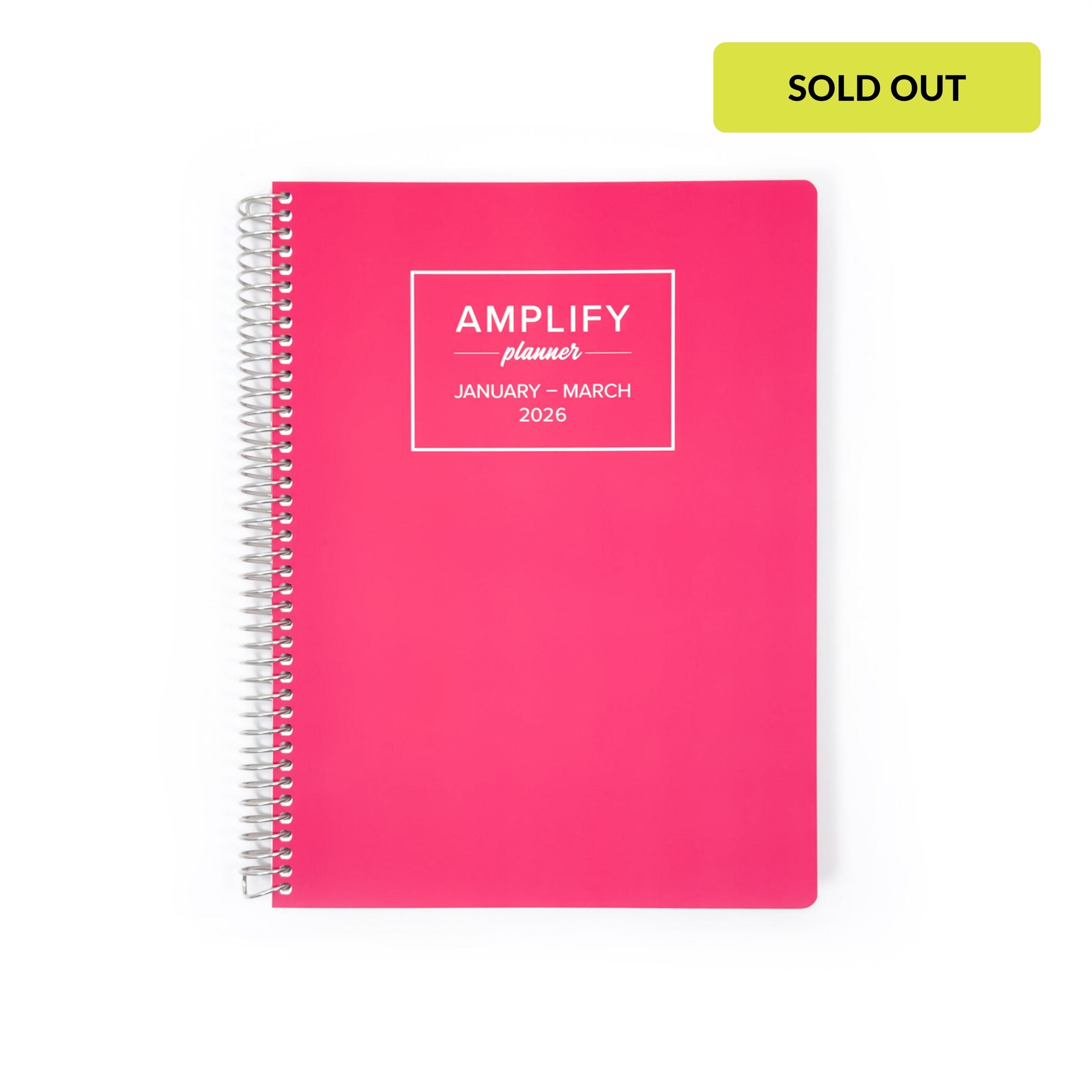 Daily Planner - January-March 2026 - Let It Be Pink front cover featuring the Amplify Planner logo.
