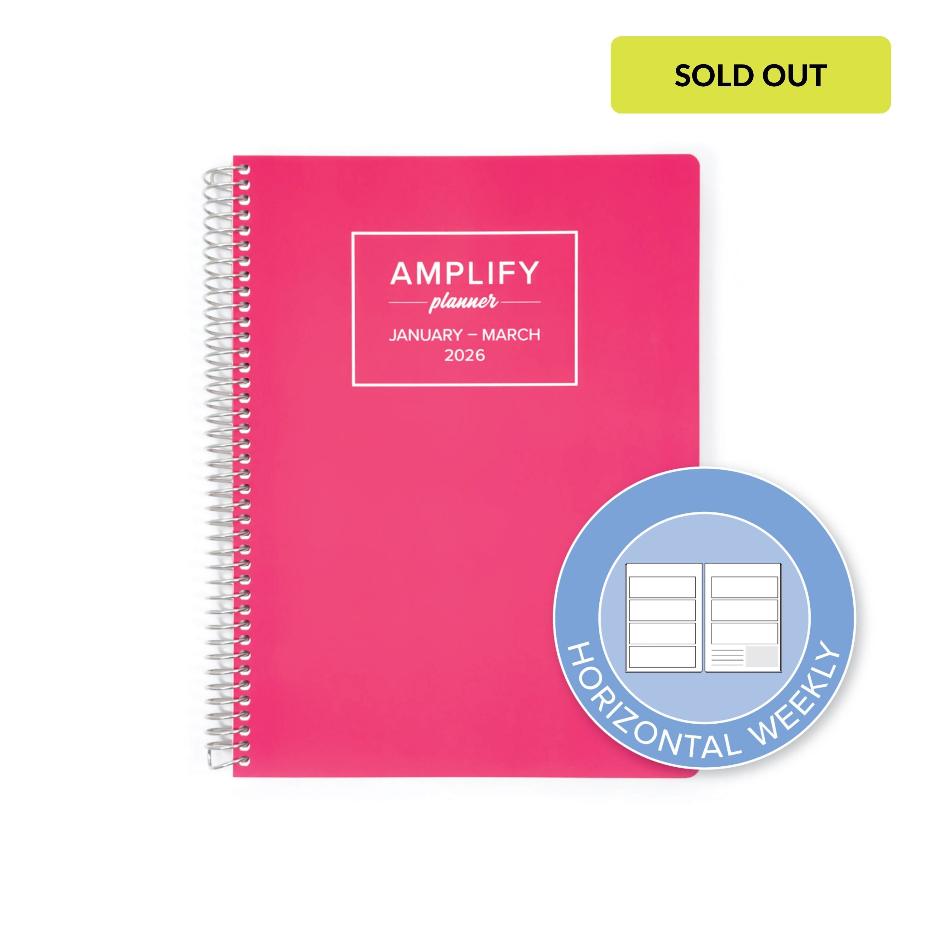 Daily Planner - January-March 2026 - Let It Be Pink front cover featuring the Amplify Planner logo.