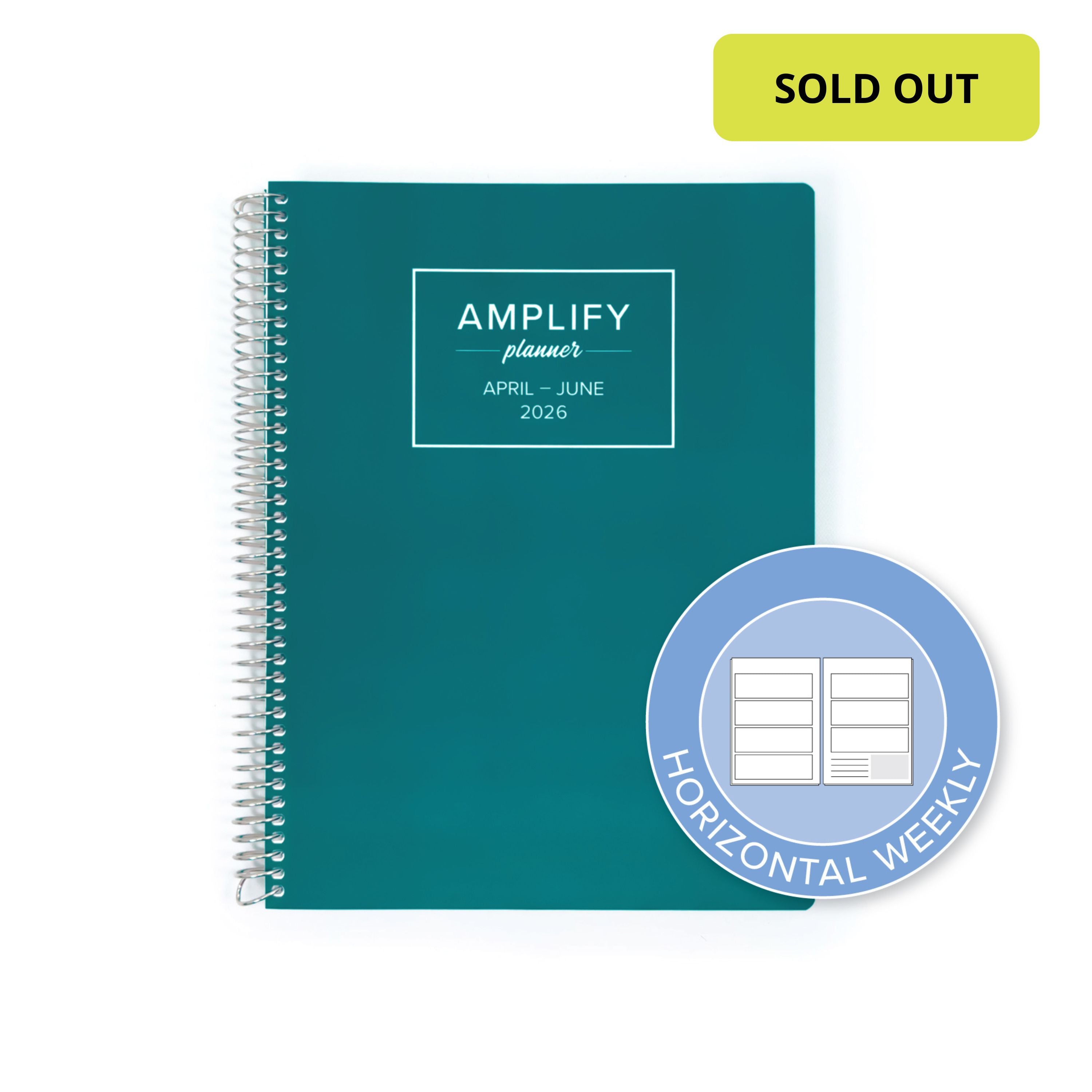 Daily Planner - April-June 2026 - Quiet Teal featuring a horizontal weekly layout icon.