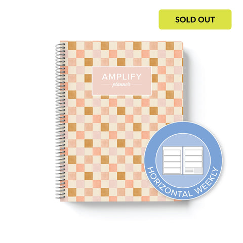 check in weekly Amplify Planner on white background with graphic showing horizontal weekly layout option