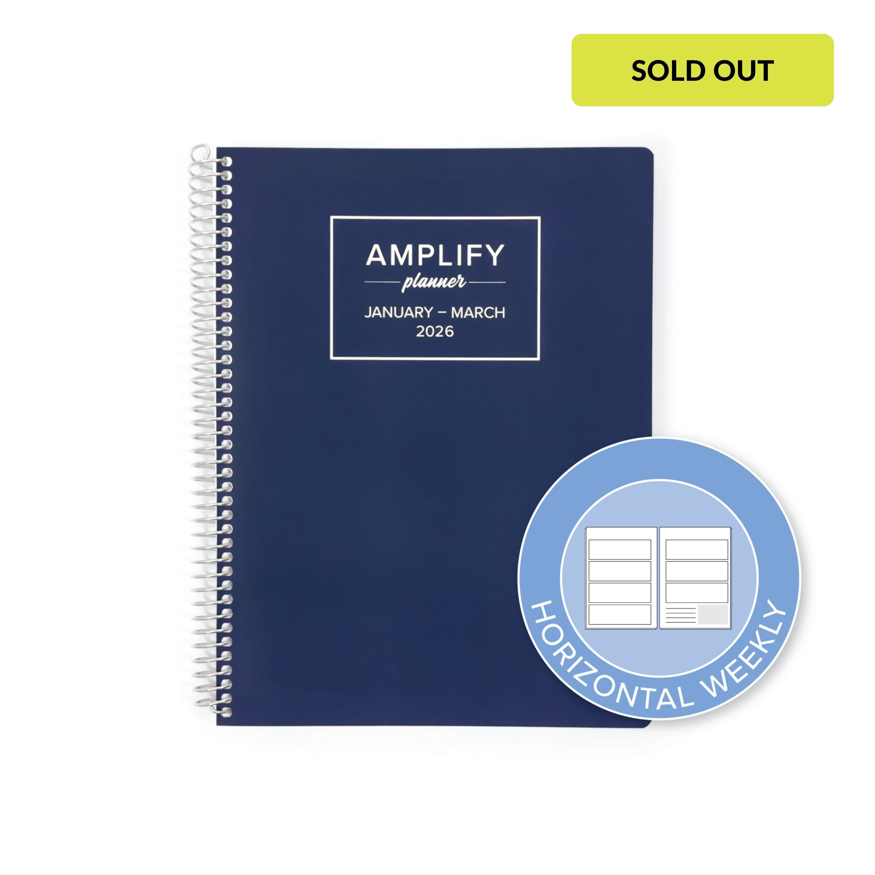 Daily Planner - January-March 2026 - Night Into Navy with a tag highlighting horizontal weekly layout options, designed for customizable planning.