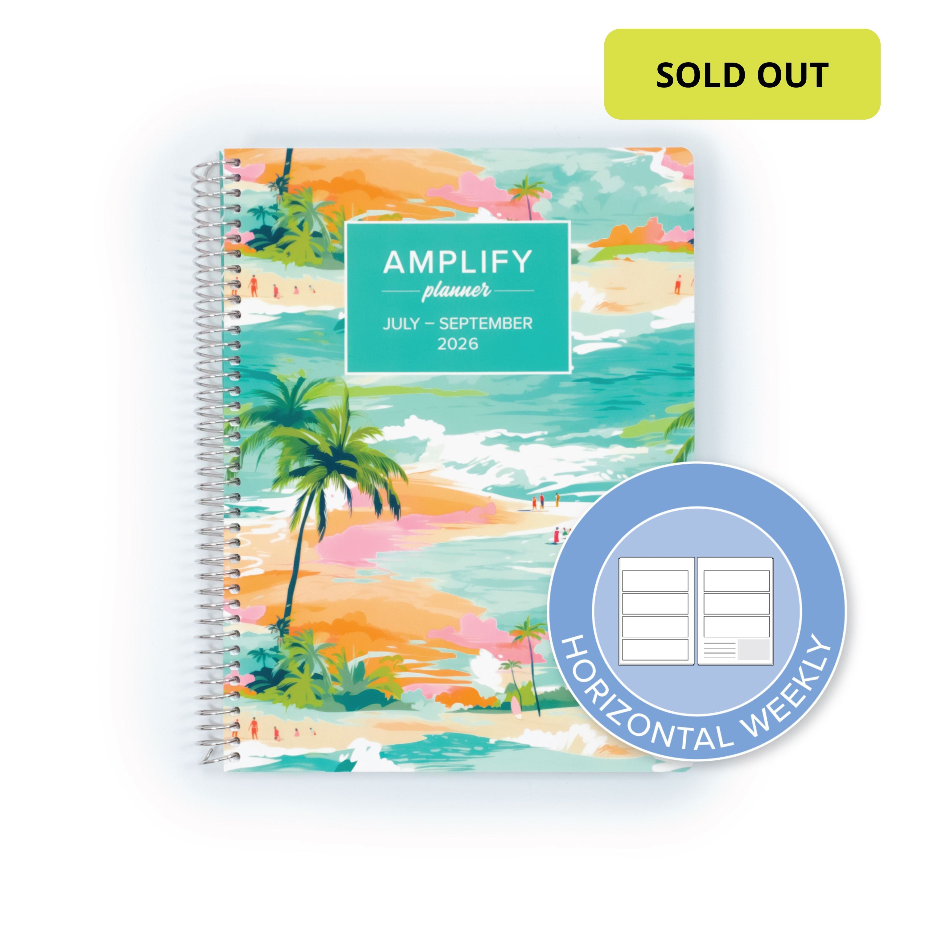 Showcasing the Daily Planner - July-September 2026 - Island Afternoons with a horizontal weekly layout indicator. A great tool for effective time management during the summer months.