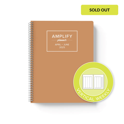 honeycomb cover with graphic indicating vertical weekly layout option in Q2 2025 daily Amplify Planner