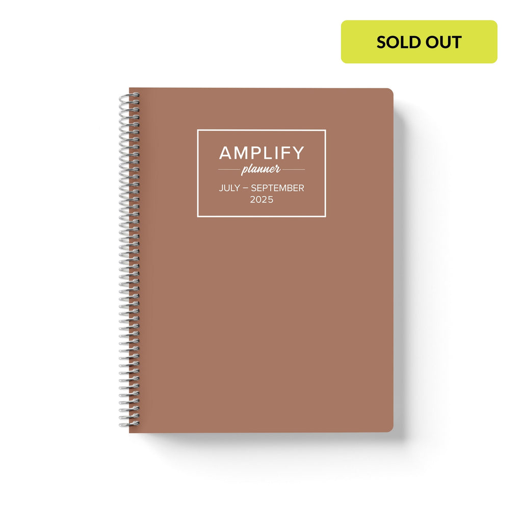 mocha mousse q3 2025 quarterly daily amplify planner on white background