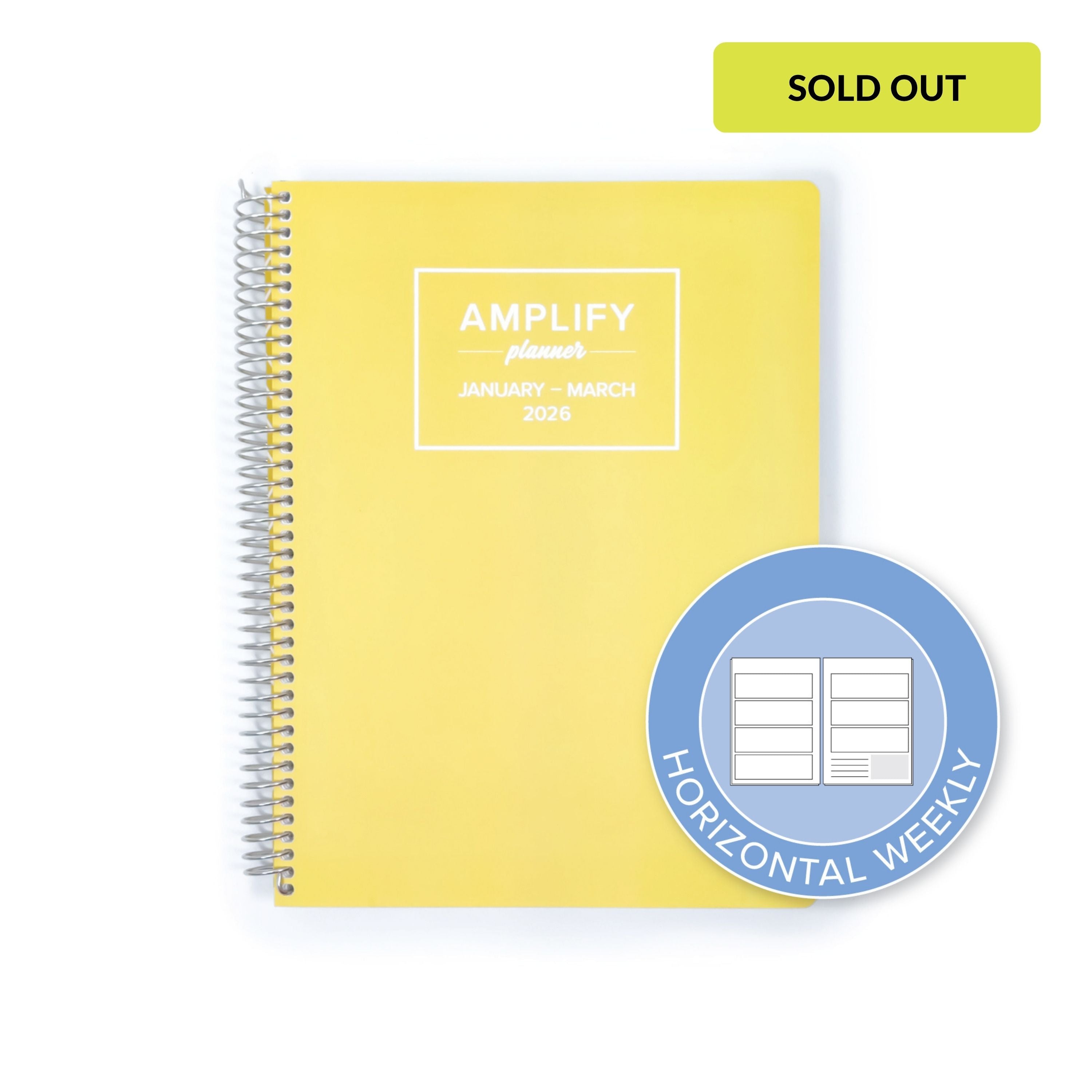 Daily Planner - January-March 2026 - Sunlit Start by Amplify Planner, displayed with a graphic indicating horizontal weekly layout options.