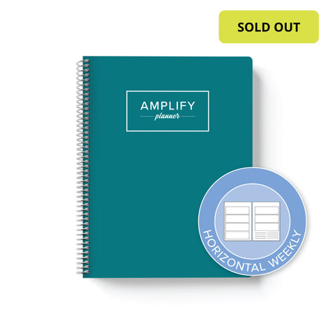 Teal Within cover with graphic indicating horizontal weekly layout option in daily undated Amplify Planner