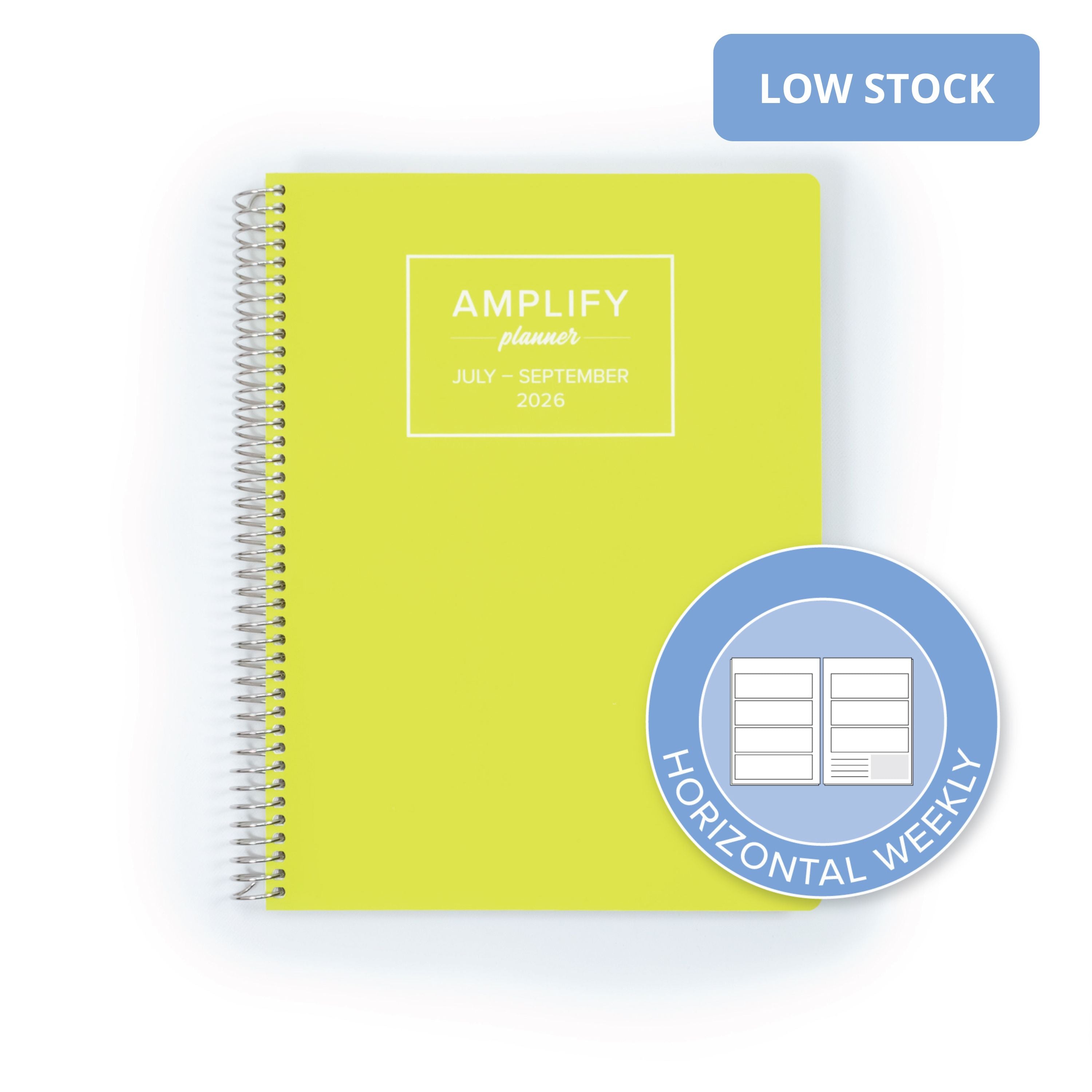 Daily Planner - July-September 2026 - Electric Yuzu with a focus on the horizontal weekly layout option, emphasizing organization and planning.