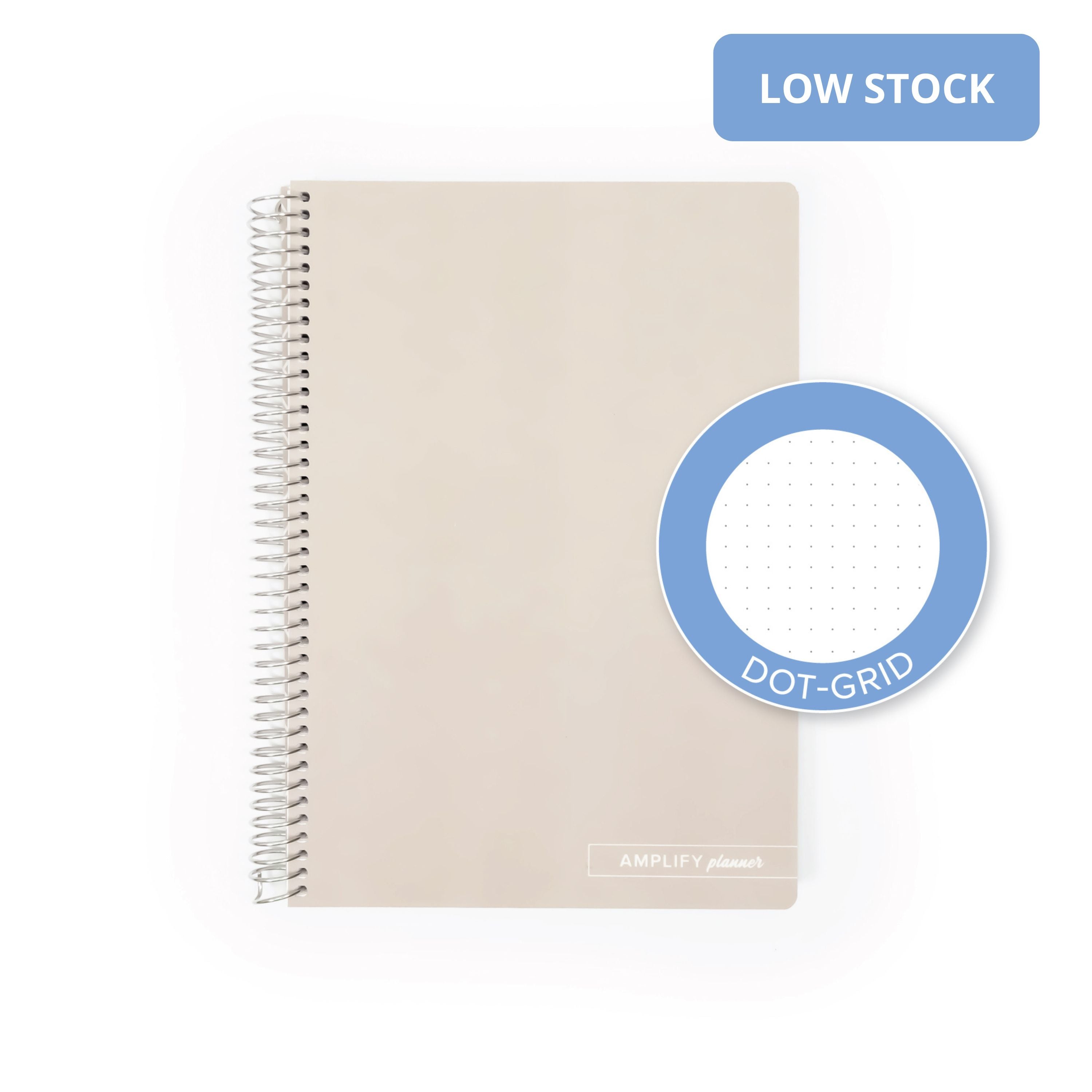 Almond Croissant Spiral Notebook by Amplify Planner showcasing the dot-grid page option, perfect for creativity and organization.