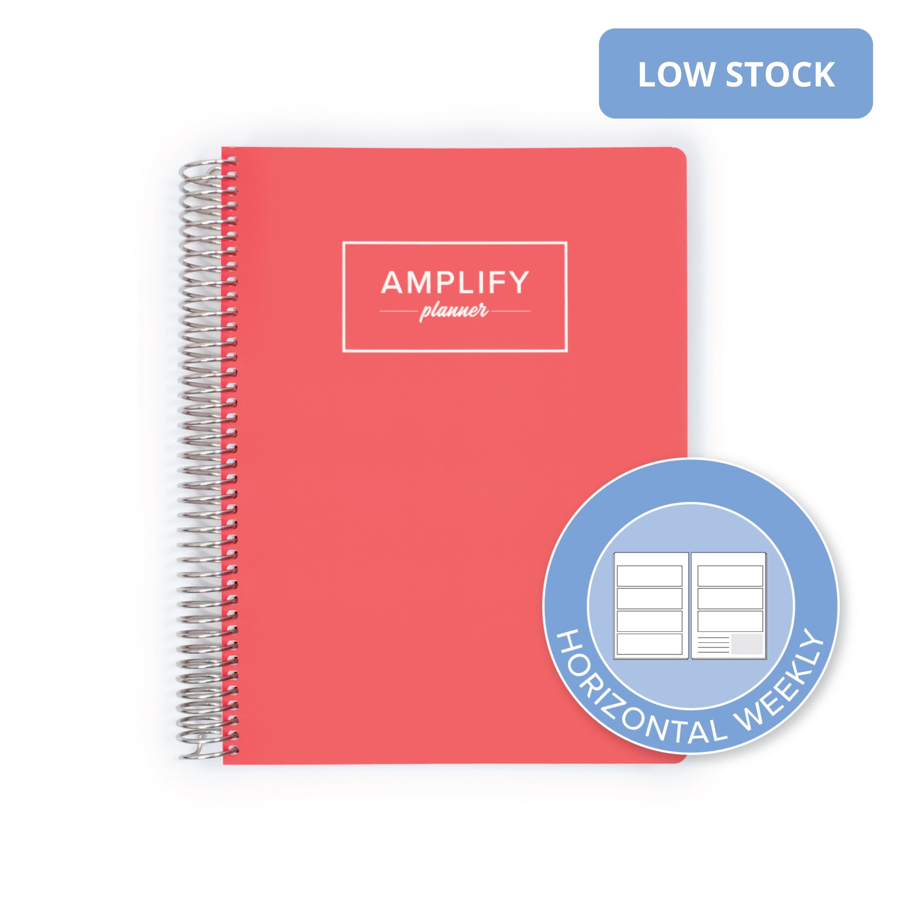Coral Zest Cover of the Weekly Planner - July 2026-June 2027 showcasing the vertical weekly layout option by Amplify Planner ®.