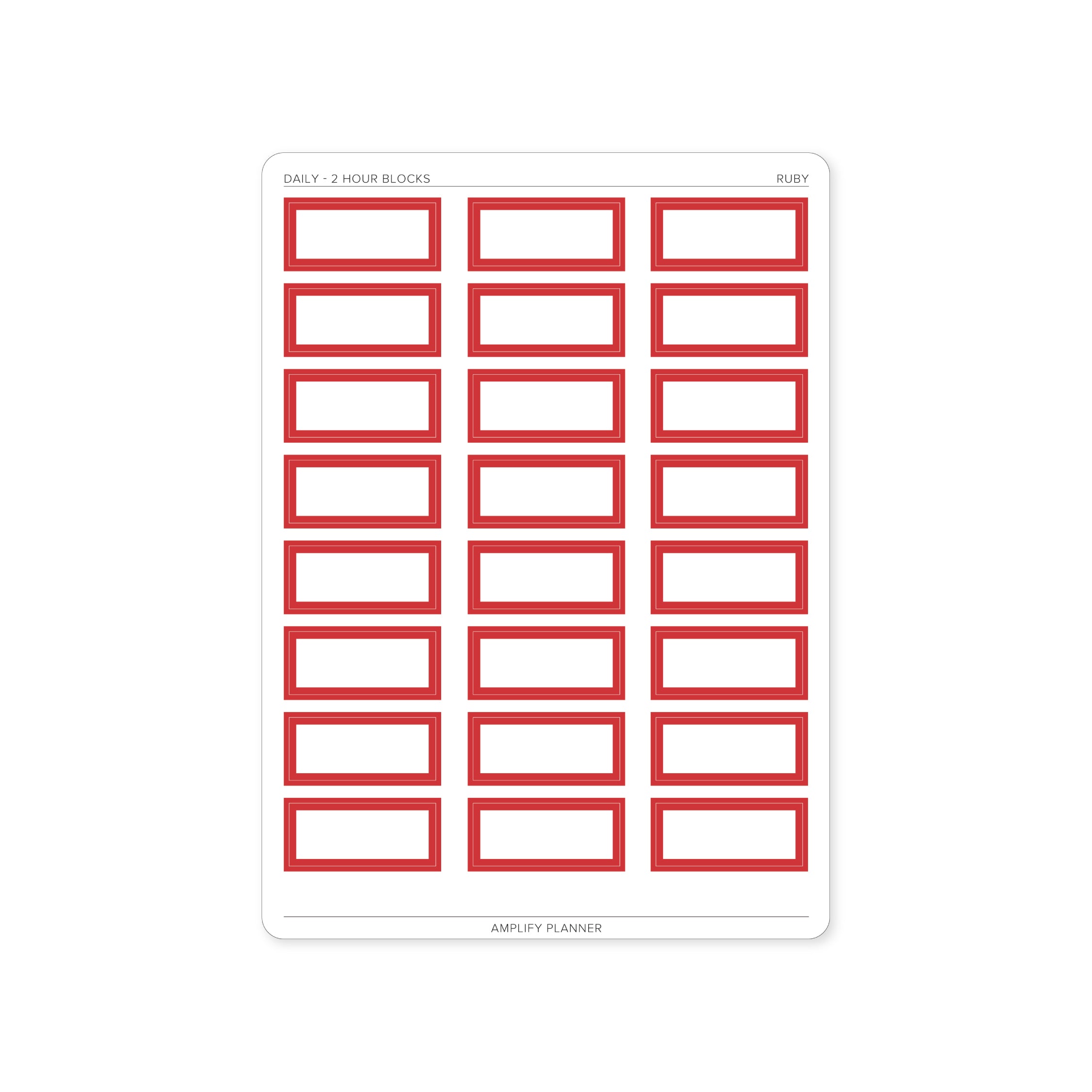 2 Hour Block Stickers in Ruby color for Daily Layout - Ideal for organizing appointments and time management.