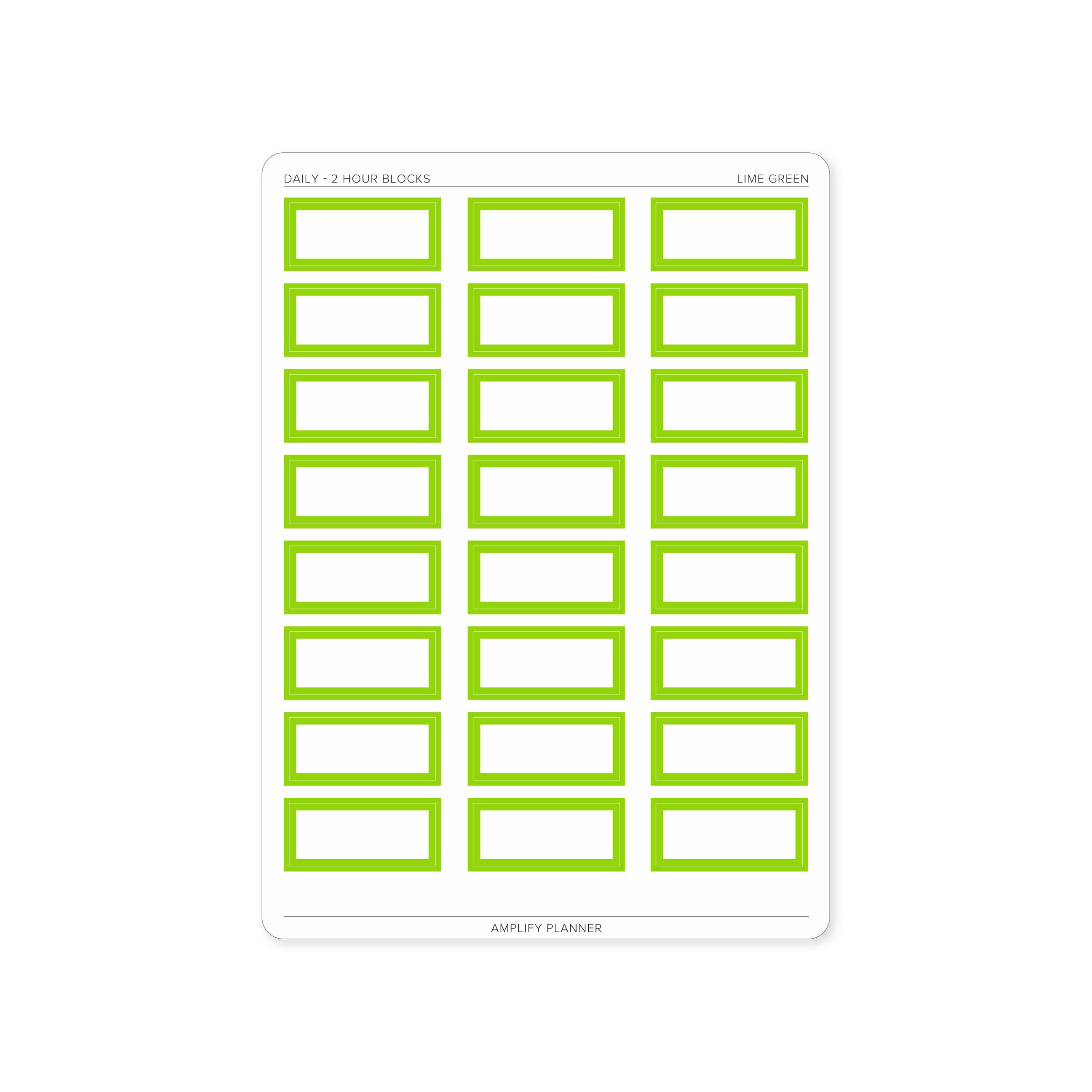 2 Hour Block Stickers in Lime Green color for Daily Layout - Designed to enhance your planning experience.