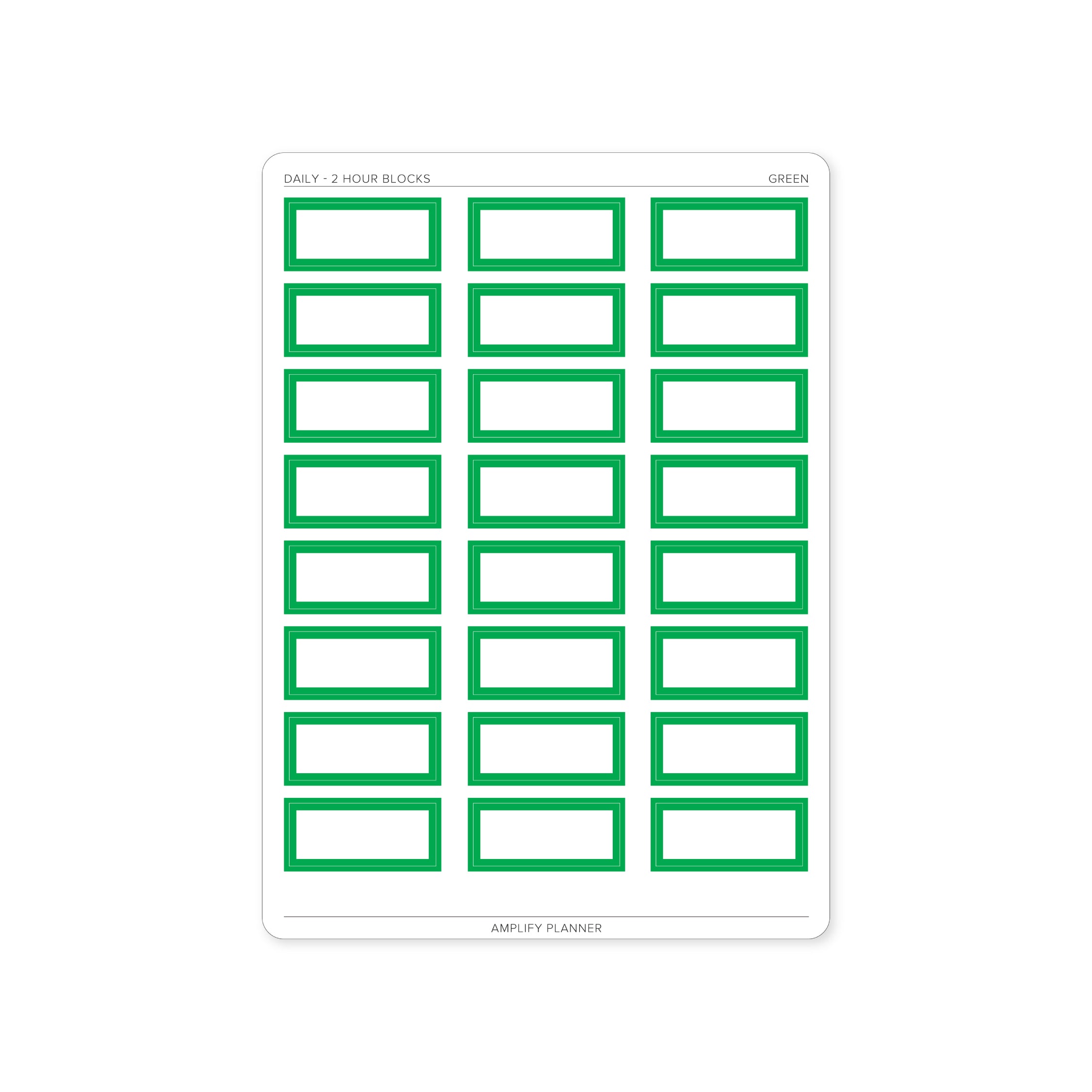 2 Hour Block Stickers in Green color for Daily Layout - Ideal for marking important time slots.