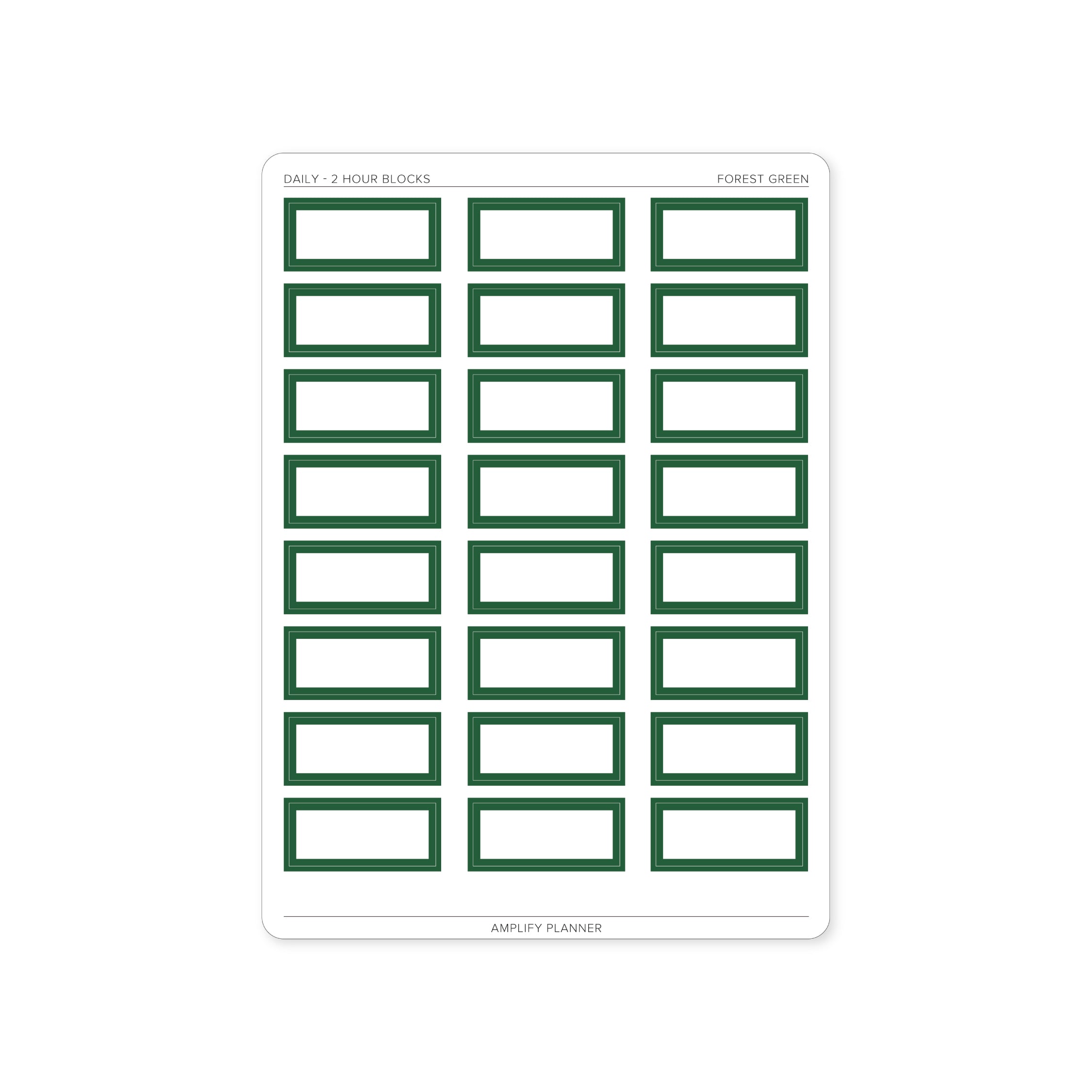 2 Hour Block Stickers in Forest Green color for Daily Layout - Excellent for organizing focus periods.