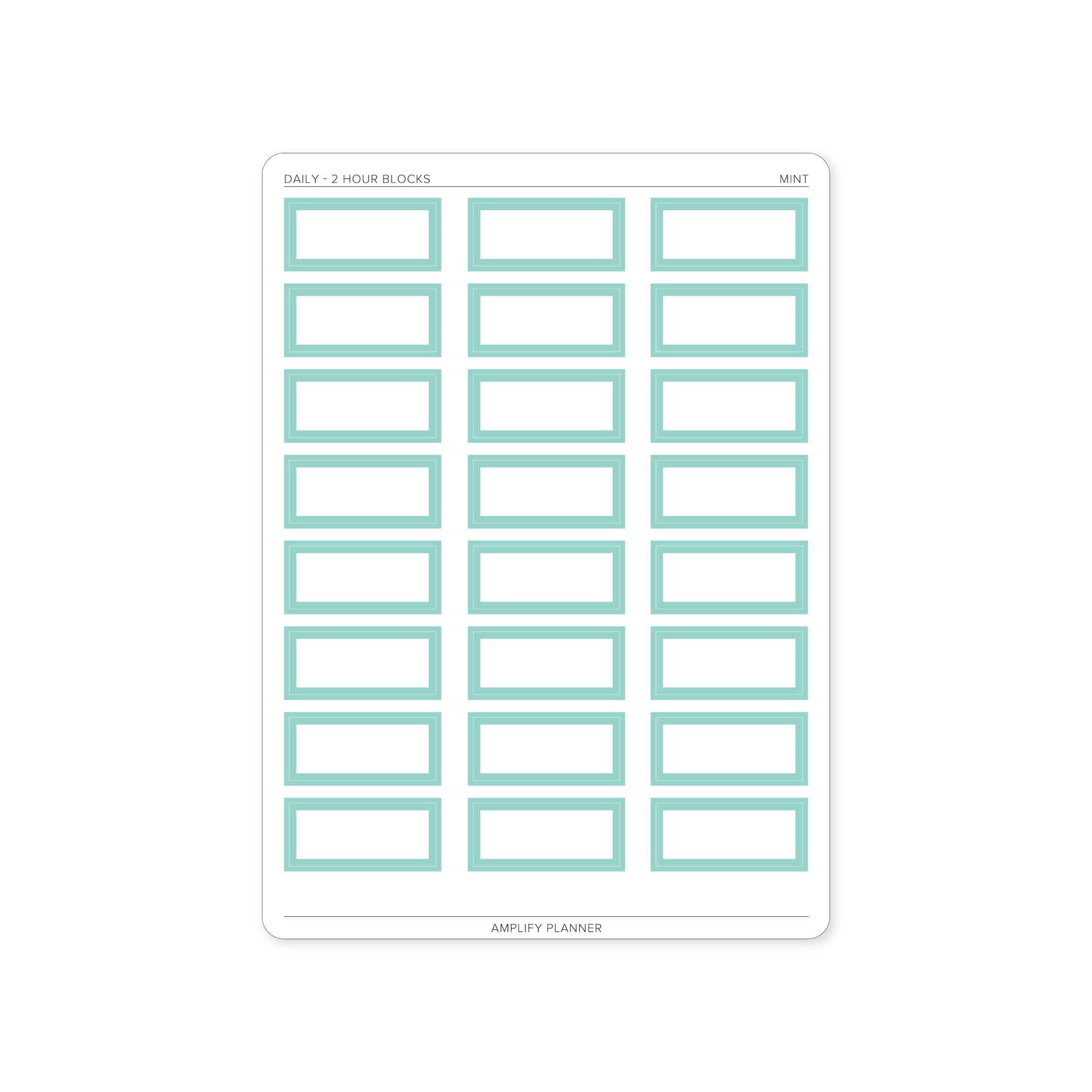 2 Hour Block Stickers in Mint color for Daily Layout - Suitable for keeping your schedule vibrant and organized.