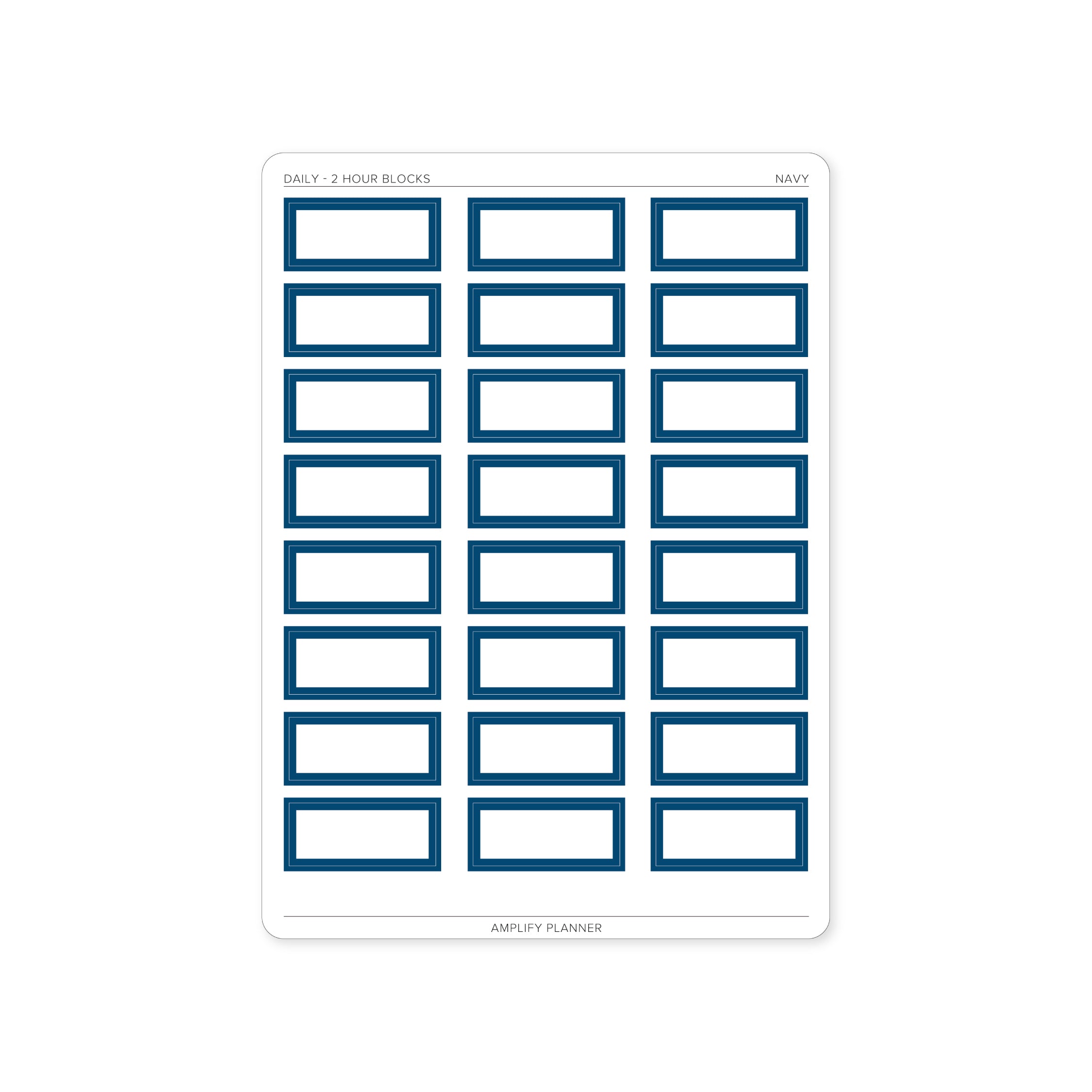 2 Hour Block Stickers in Navy color for Daily Layout - Great for structured time management.