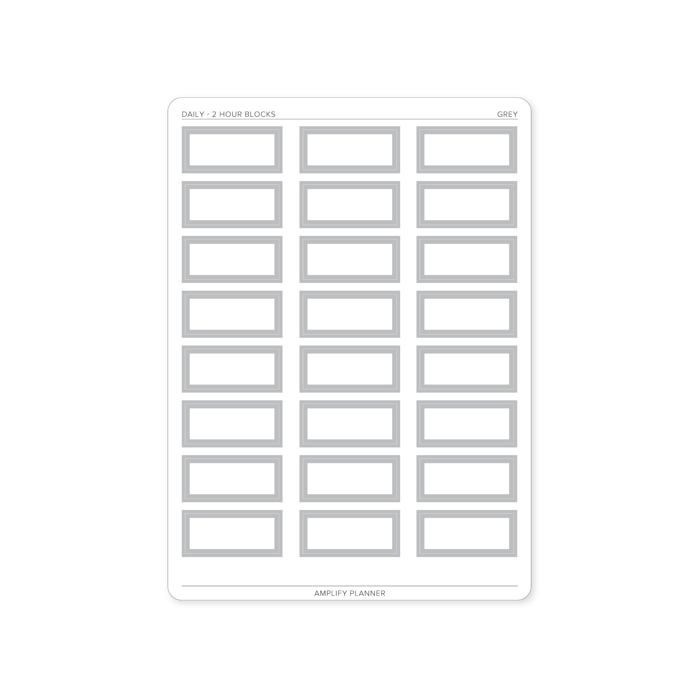 2 Hour Block Stickers in Grey color for Daily Layout - Ideal for minimalist and modern planners.