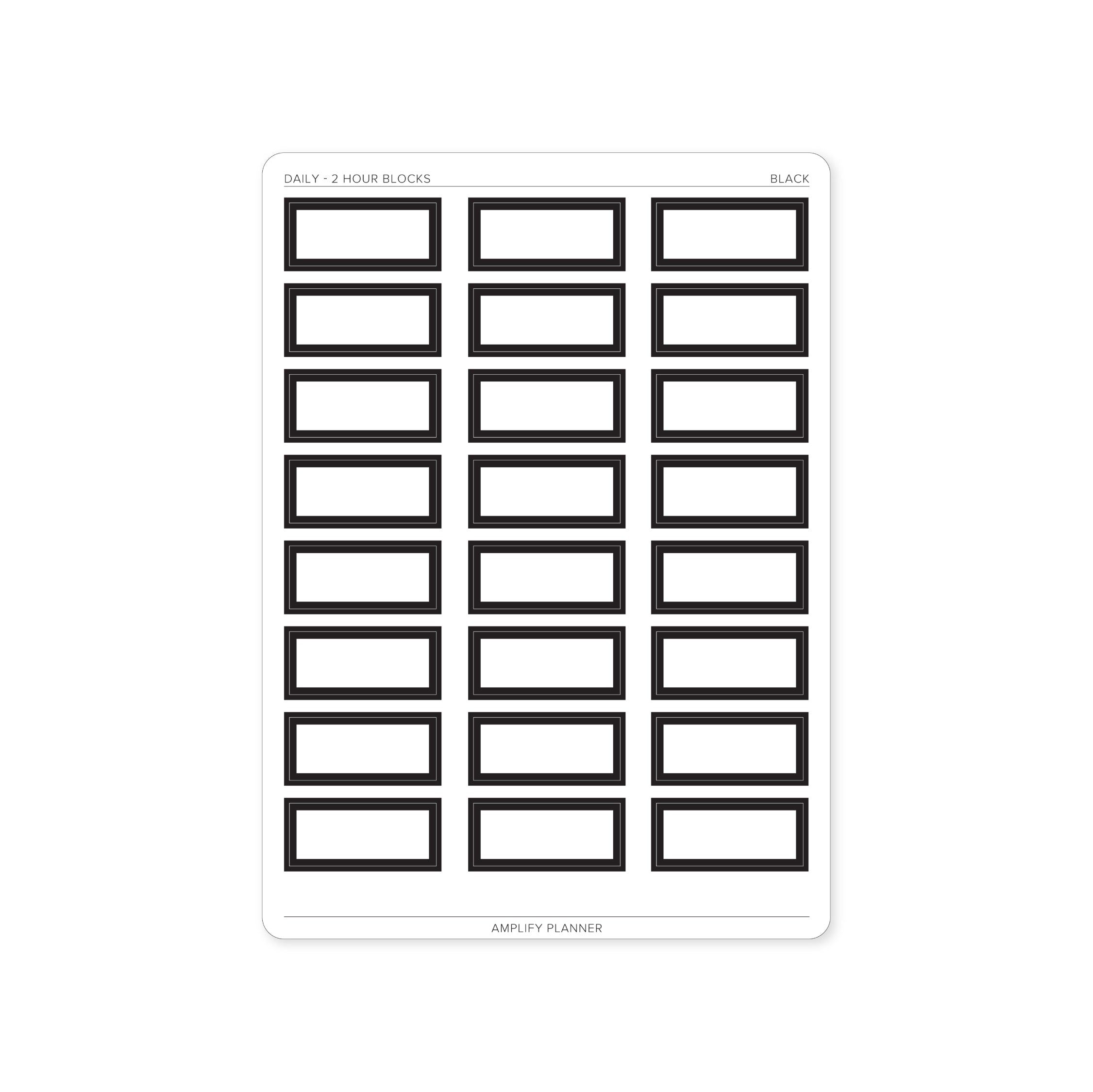 2 Hour Block Stickers in Black color for Daily Layout - Essential for clear time management.