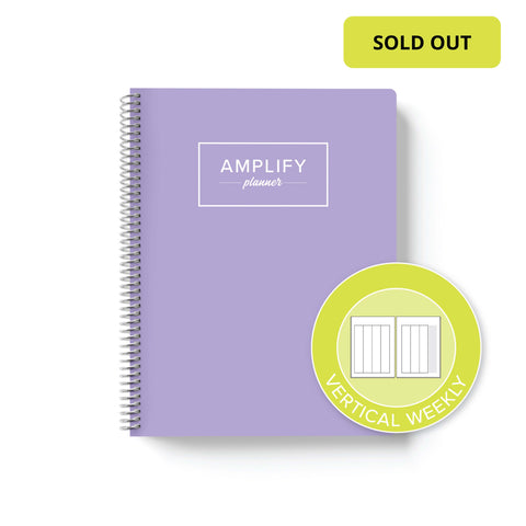 lavender dream weekly Amplify Planner on white background with graphic showing vertical weekly layout option