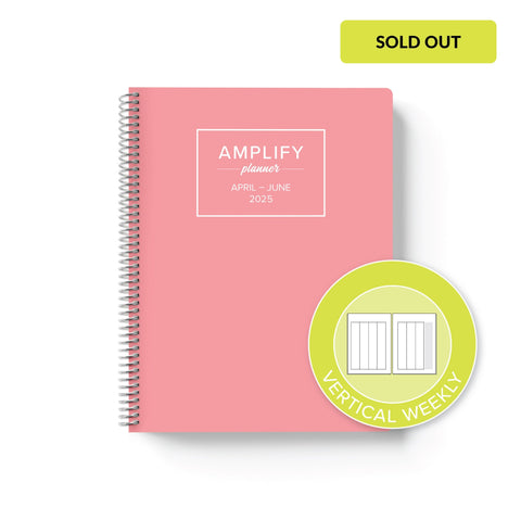 petal pink cover with graphic indicating vertical weekly layout option in Q2 2025 daily Amplify Planner