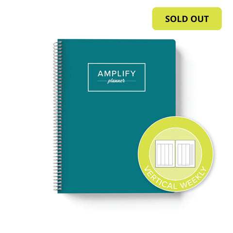 Teal Within cover with graphic indicating vertical weekly layout option in daily undated Amplify Planner
